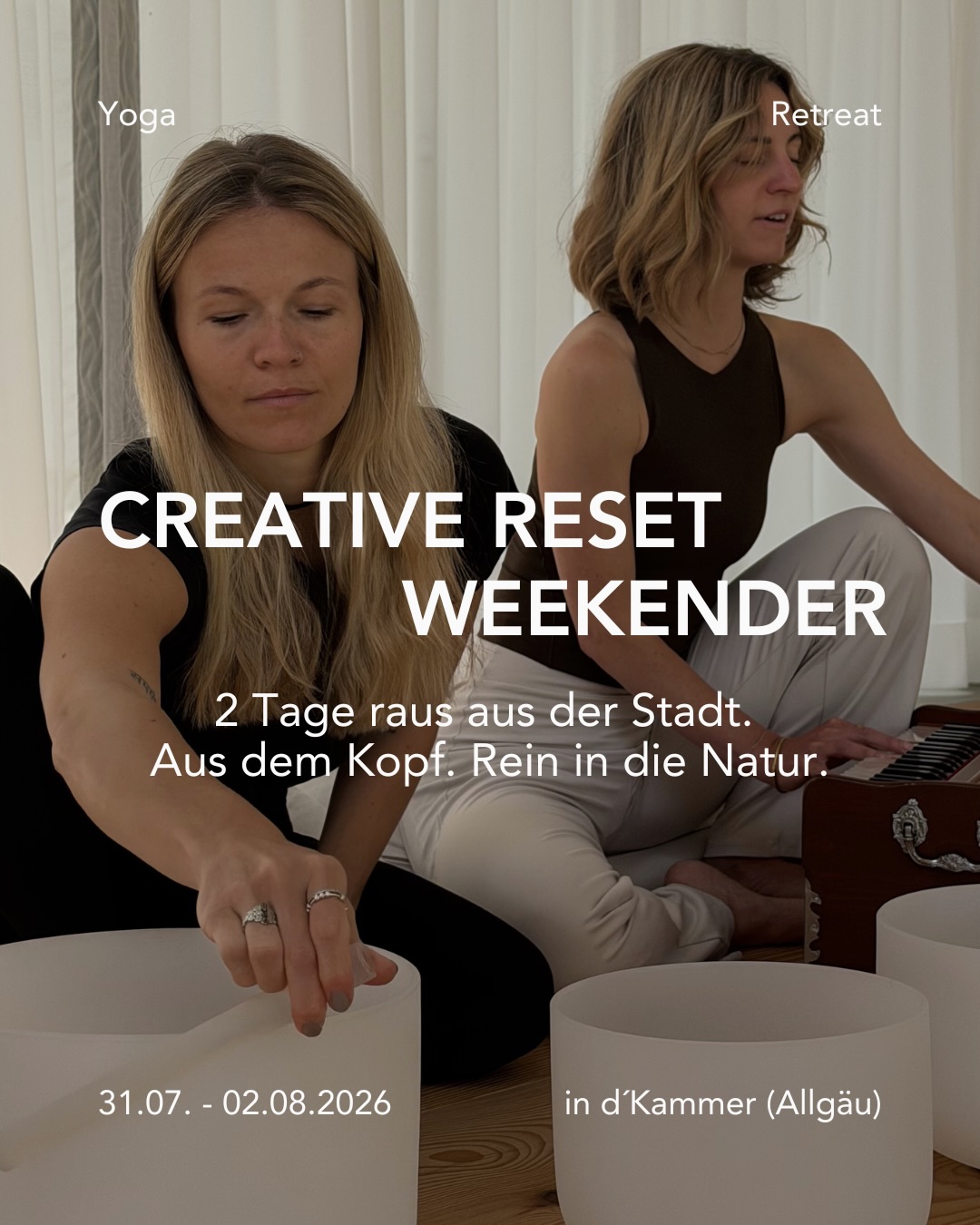 Vielleicht brauchst du nicht mehr Inspiration.
Vielleicht brauchst du weniger Lärm.
Weniger Termine.
Weniger Input.
Weniger Müssen.
Das Creative Reset Retreat ist eine Einladung, für ein paar Tage aus dem Alltag auszusteigen und wieder Raum entstehen zu lassen.
Raum für Gedanken.
Raum für Kreativität.
Raum für Natur.
Raum für dich.
Nicht um produktiver zurückzukommen.
Sondern um dich wieder mit dem zu verbinden, was schon längst da ist.
🌿 Creative Reset Retreat
📍 @kammer.rest , Allgäu
📅 31.07. – 02.08.2026
Gemeinsam mit @giuliakowalski
Mit Somatic Yoga, Pilates, kreativen Impulsen, Zeit in der Natur, gutem Essen und einer Community von Menschen, die sich nach mehr Tiefe statt mehr Tempo sehnen.
Wenn du spürst, dass dein System gerade nach genau dieser Art von Pause ruft. 🤍
Alle Infos & Anmeldung über den Link in der Bio.
