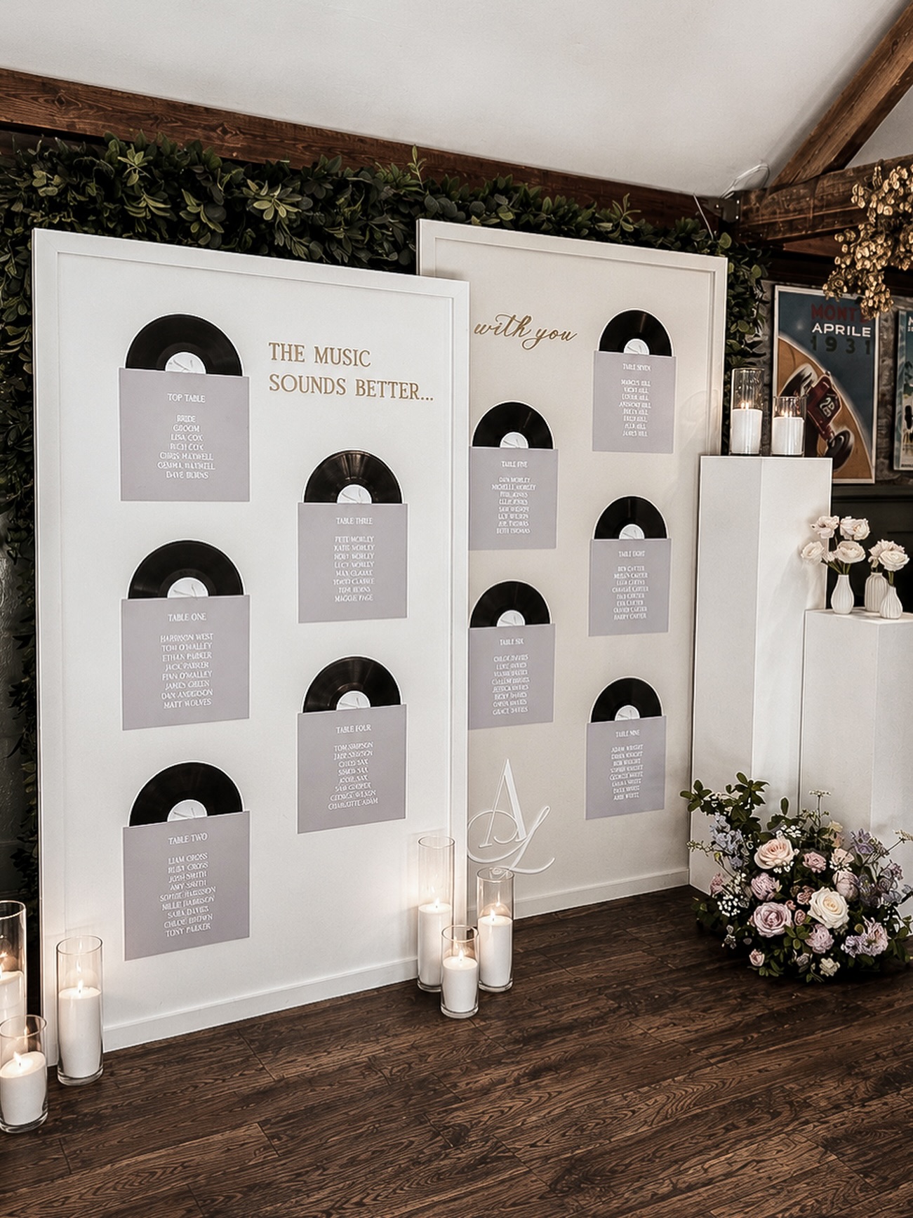 Bringing personality to your design.
Alannah and Lewis love music and wanted to reflect this in their day.
We worked together to create a bespoke seating chart design that was cohesive to their day, but also super personal to them and that reflected their personalities and loves!
Using different heights, layers and materials - we brought their vision to life and we are obsessed!!
@birtscourt
@romylawrencephotography
@flowerinhandfilms
@etiquettehire_
@auroranyxfloraldesign
@aburgessx
#weddingdesign #weddingseatingplan #weddingseatingchart