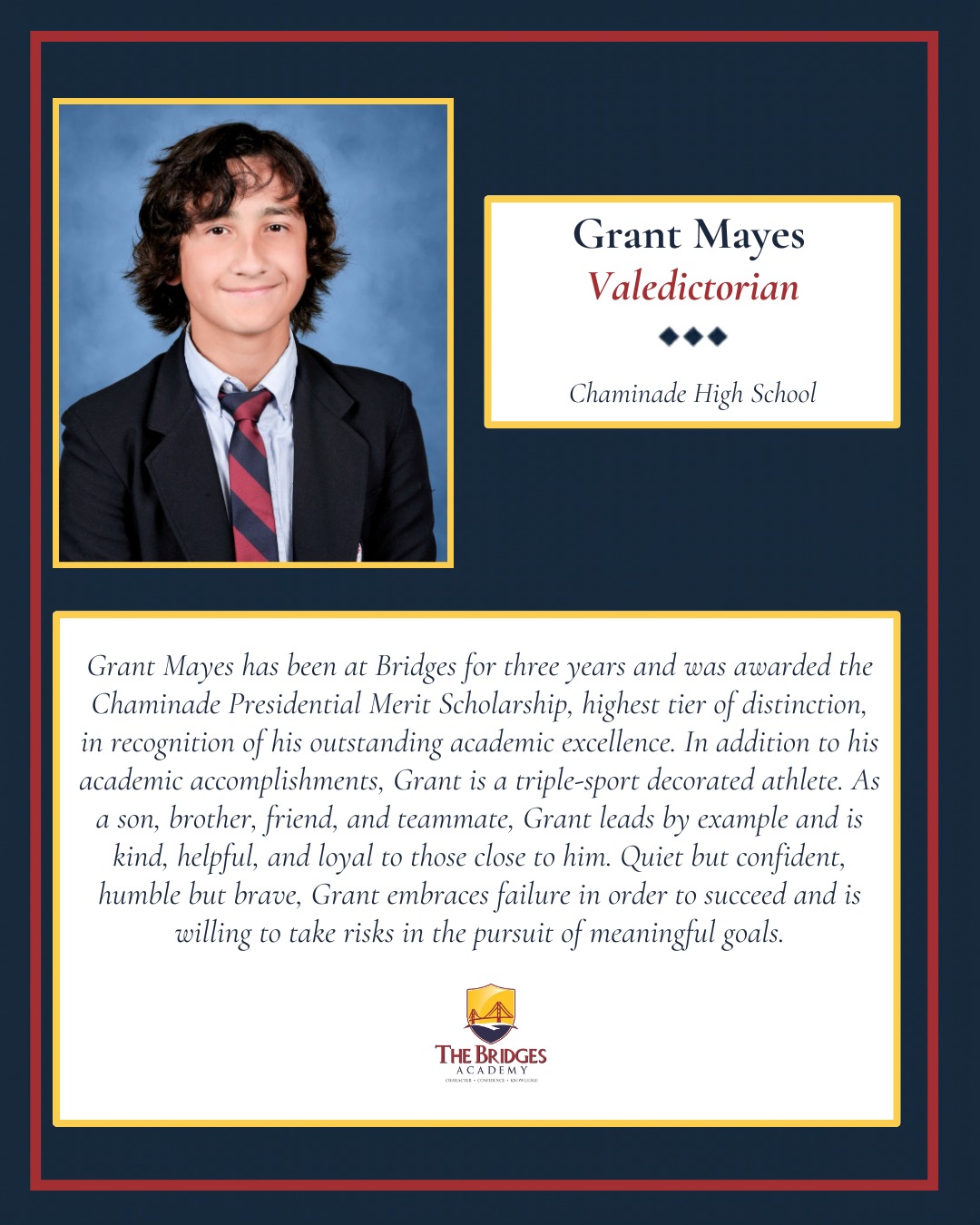 Congratulations to the Class of 2026 Valedictorian, Grant Mayes!
#thebridgesacademy #thebridgesacademyclassof2026 #classof2026