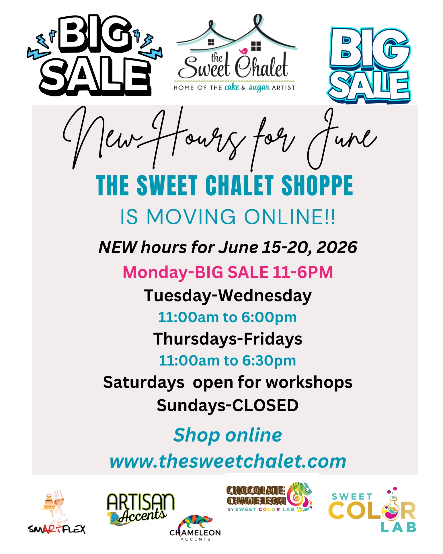 🚨 WE ARE MOVING ONLINE! 🚨
Big changes are coming! We are transitioning to an online-only store and moving into our new warehouse location by the end of the summer!
To celebrate, we are having a BIG SALE this week! 🥳 tomorrow VIP BEST DEALS-purchase your tickect now!!
🛍️ Save big on ALL cake, isomalt, and cookie decorating tools! (Note: This excludes ingredients).
Important Dates to Remember:
BIG SALE THIS WEEK!
• 🚪 Until June 30th: Our storefront doors remain open for normal shopping.
• 📦 July 1st – Mid-July: In-store doors will close, but we will continue processing orders for curbside pick-up only.
• 🔒 After Mid-July: Doors completely close until our new warehouse location is officially ready!
📢 Bakers, clear your schedules and stock up on your mixes for the summer! Remember, we can ship your orders directly to you anytime. Stay tuned to our social media for moving updates! 📦✨