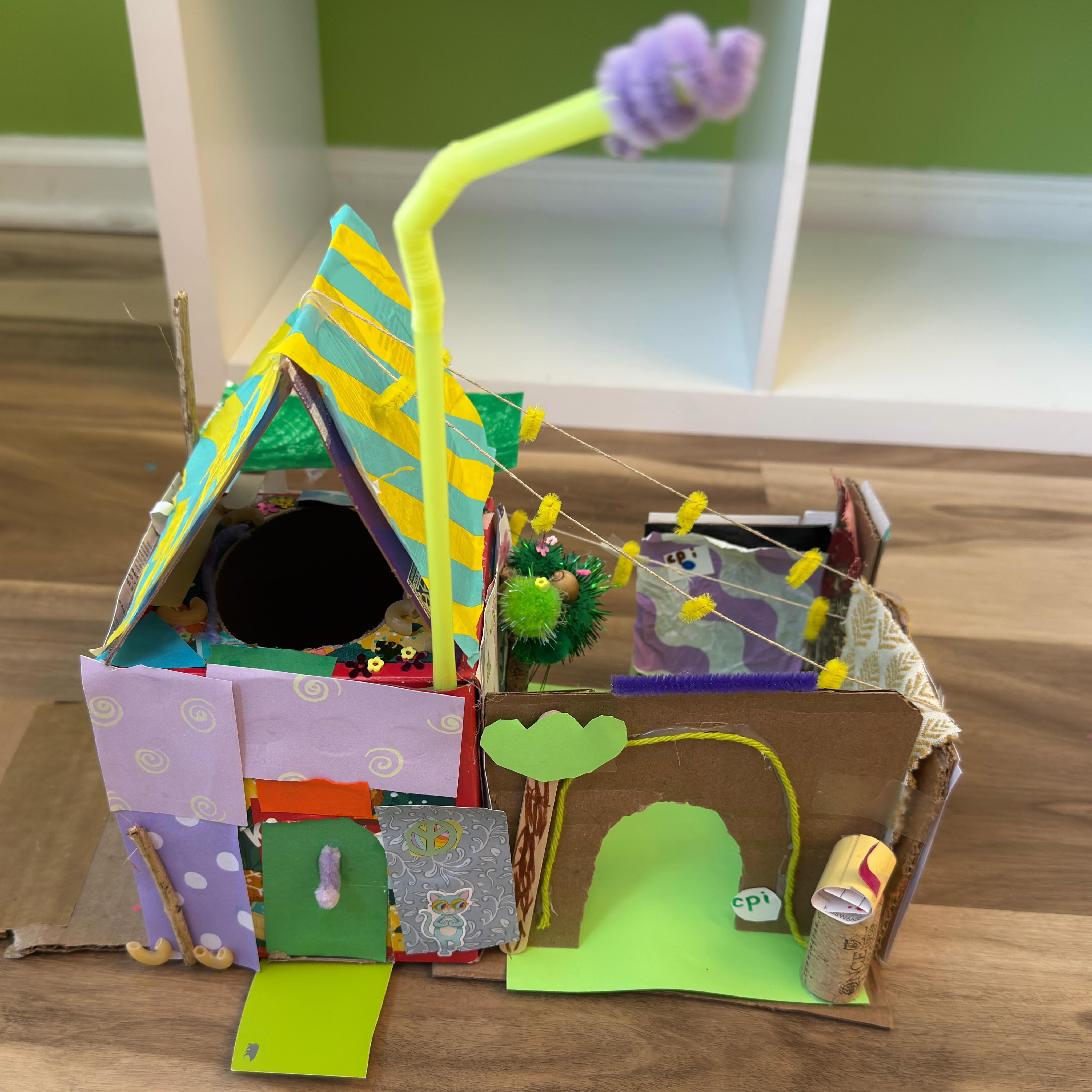 These are the houses in our cardboard city! Camp #1 was a huge success! Fun times, creative kids, and tons of cardboard!