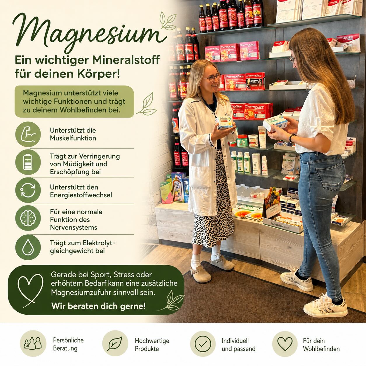 Die richtige Versorgung macht den Unterschied – wir beraten dich gerne rund um das Thema Magnesium. Auch in Kombination mit anderen Medikamenten. 💊✨
#magnesium #sport #wirfüreuch #apothekevorort