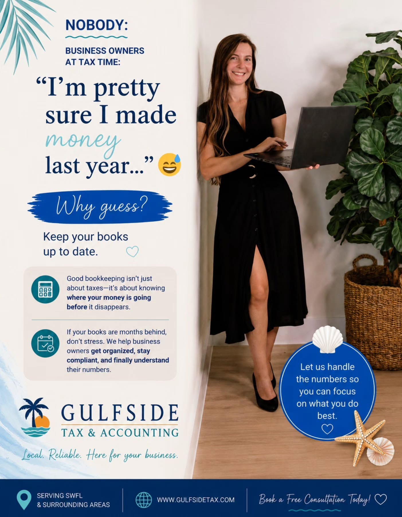 "I'm pretty sure I made money last year..." 😅
If that's your bookkeeping strategy, we should talk.
Your bookkeeping shouldn't be a surprise party every tax season.
Know your numbers.
Understand your profit.
Make better business decisions.
We'll handle the bookkeeping so you can focus on running your business. 🌴📊
www.gulfsidetax.com
.
.
.
#bookkeeping #smallbusinessowner #businesstip #taxseason #floridabusiness