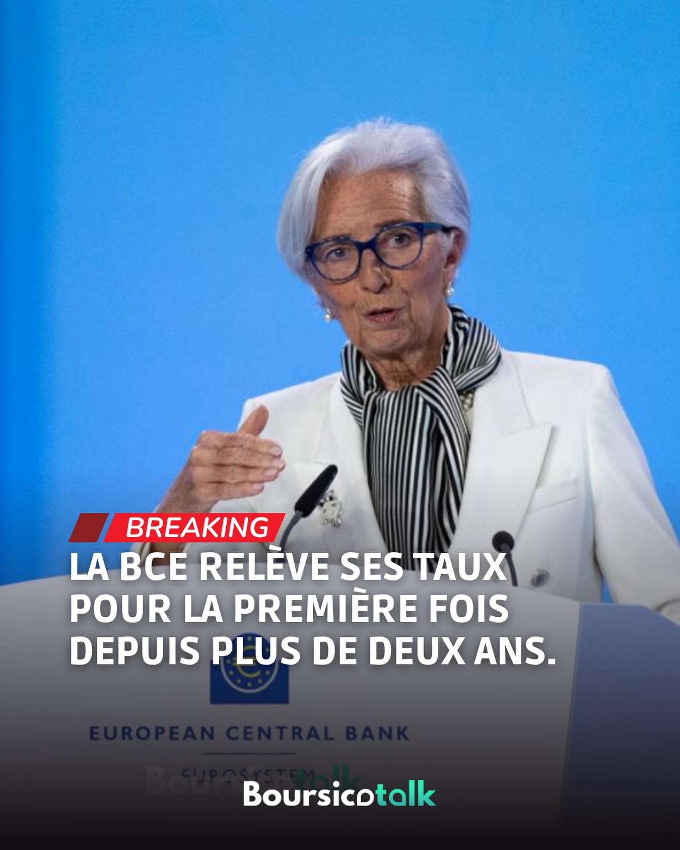La BCE relève ses taux pour la première fois depuis plus de deux ans.
Septembre 2023.
C’était la dernière fois que la Banque centrale européenne resserrait sa politique monétaire.
Ce jeudi, le statu quo a volé en éclats.
Le taux de la facilité de dépôt passe de 2% à 2,25%. +25 points de base.
❓Pourquoi maintenant ?
Un choc énergétique majeur, sur fond de conflit au Moyen-Orient.
Une inflation qui repart: 3,2% sur les derniers chiffres.
Et le risque que les anticipations des ménages et des entreprises ne s’emballent.
Les nouvelles projections donnent le ton :
📈 Intlation 2026 : 3% (contre 2,6% prevus en mars)
📉 Croissance 2026 : 0,8% (contre 0,9%)
Plus d’inflation. Moins de croissance.
Christine Lagarde, elle, balaie l’idée d’une hausse simplement « préventive ». Pour la BCE, c’est une réponse directe à un choc qui s’installe plus longtemps que prévu.
Reste une inconnue.
Les marchés anticipent déjà au moins une nouvelle hausse au second semestre. Mais pour certains économistes, rien ne justifie encore un resserrement agressif.
Jusqu’où ira la BCE ?
Et vous, pensez-vous que la BCE a raison d’agir maintenant ? Partagez votre analyse en commentaire.
___
Abonne-toi à @boursicotalk pour ne rien manquer de l’actualité économique 📊