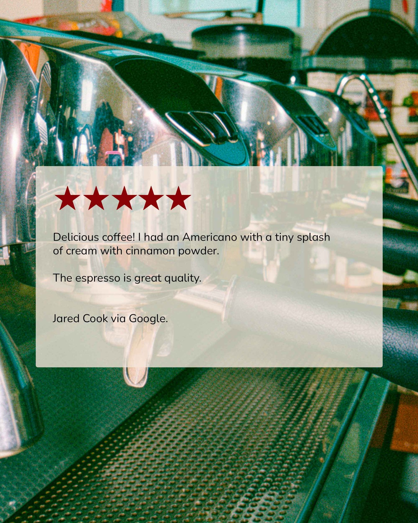 We don't just collect reviews—we listen to them.
Your feedback helps us improve our service, fix what needs attention, and continue creating the experience you deserve. Every comment, suggestion, and kind word helps shape what we do every day.
Thank you for being part of the conversation. ☕🤍