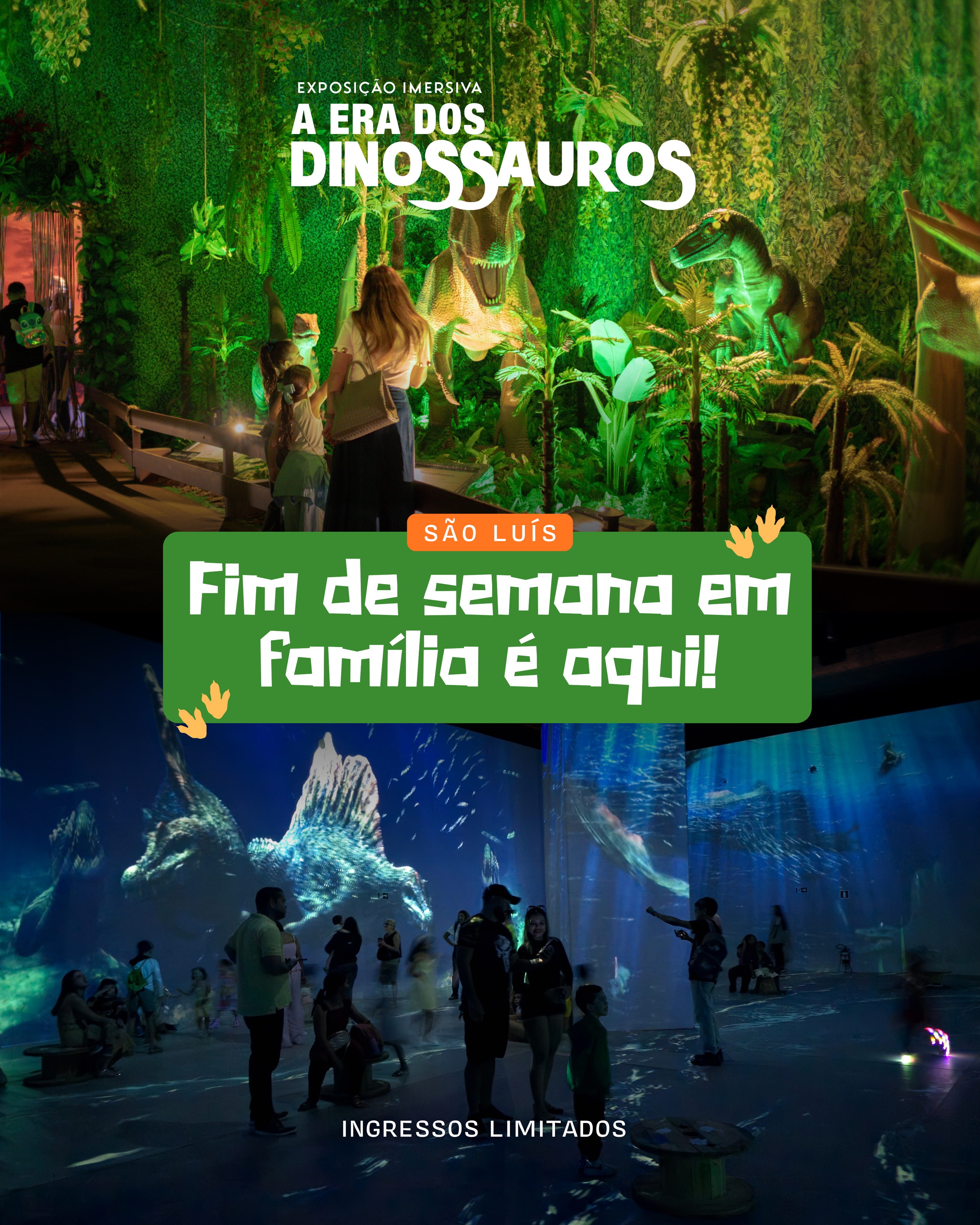 Aventura em família é aqui!
Venha se encantar com A Era dos Dinossauros em São Luís 🦕🌎✨
Ingressos limitados 🎟️