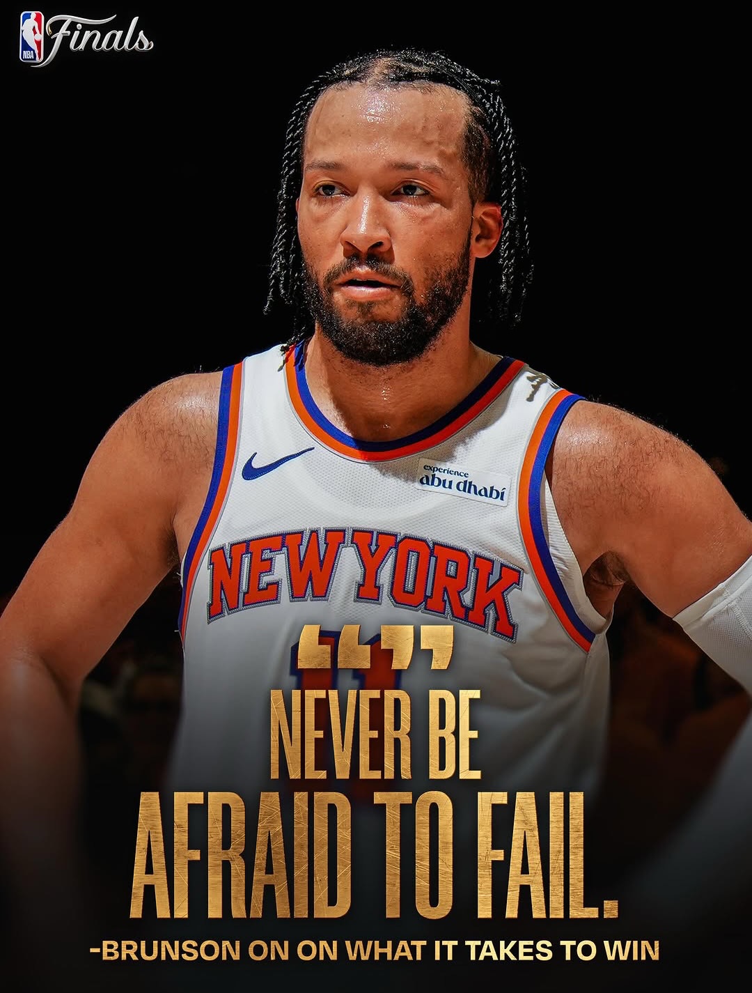 🔹FAILURE🔹
Jalen Brunson and the New York Knicks are the 2026 NBA Champions.
Brunson has succeeded because of his willingness to fail. In sports, success will come to those who adopt this quality.
The more you are willing to fail, the more you will trust your instincts and your muscle memory. Go for it.
Follow @findjoeflow for more mental game tips 🧠
• • •
#jalenbrunson #nbafinals #knicks #mentaltraining #athletetips