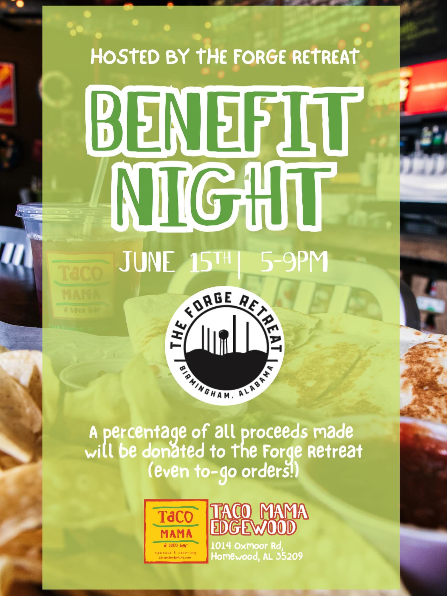 We’re partnering with @eatattacomama for a benefit night THIS Monday! Come have dinner with us & bring your friends! See you there! 🌮
