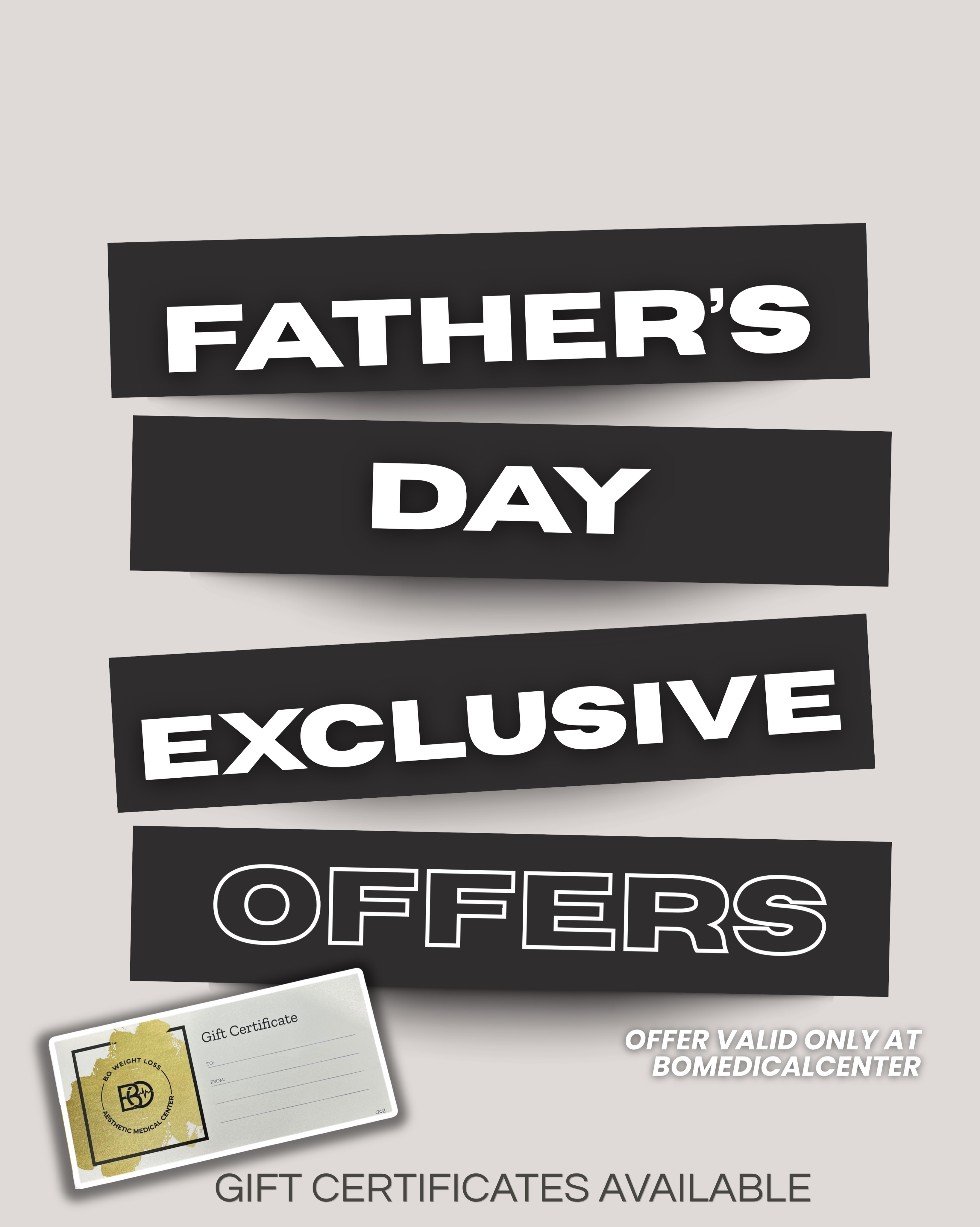 🔥 FATHER’S DAY EXCLUSIVE OFFERS ARE HERE! 🔥
Dad has spent years taking care of everyone else. This Father’s Day, give him something that truly matters: health, confidence, energy, recovery, and performance.
From Brotox®, TRT Therapy, and Facials for Men, to IV Vitamin Therapy, B-12 & NAD+ Injections, and EMSCULPT NEO® with HIFEM® + Radiofrequency Technology, we have exclusive offers designed specifically for the men who deserve the best.
🎁 Gift Certificates Available
🎯 Perfect for husbands, fathers, grandfathers, coaches, and mentors.
⏳ Limited-Time Father’s Day Specials
📍 Available exclusively at B.O. Medical Center
Whether Dad wants to look younger, feel stronger, improve energy levels, build muscle, recover faster, or simply invest in his health, this is the gift he’ll actually use.
📞 Call today to reserve your Father’s Day special before these offers are gone!
Rsvp
904-467-4431
💬 Write us your number to contact you!
🗣️ (904)___-______
📍 6100 Greenland Rd suite 301
Jacksonville,Fl 32258
Follow our medical staff:
👩🏾⚕️ @the_metabolic_md
👨🏻⚕️ @drjosebird
Hablamos español
🌐 www.bomedicalcenter.com
Facebook @b.o.medicalcenter
Instagram @b.o.medicalcenter