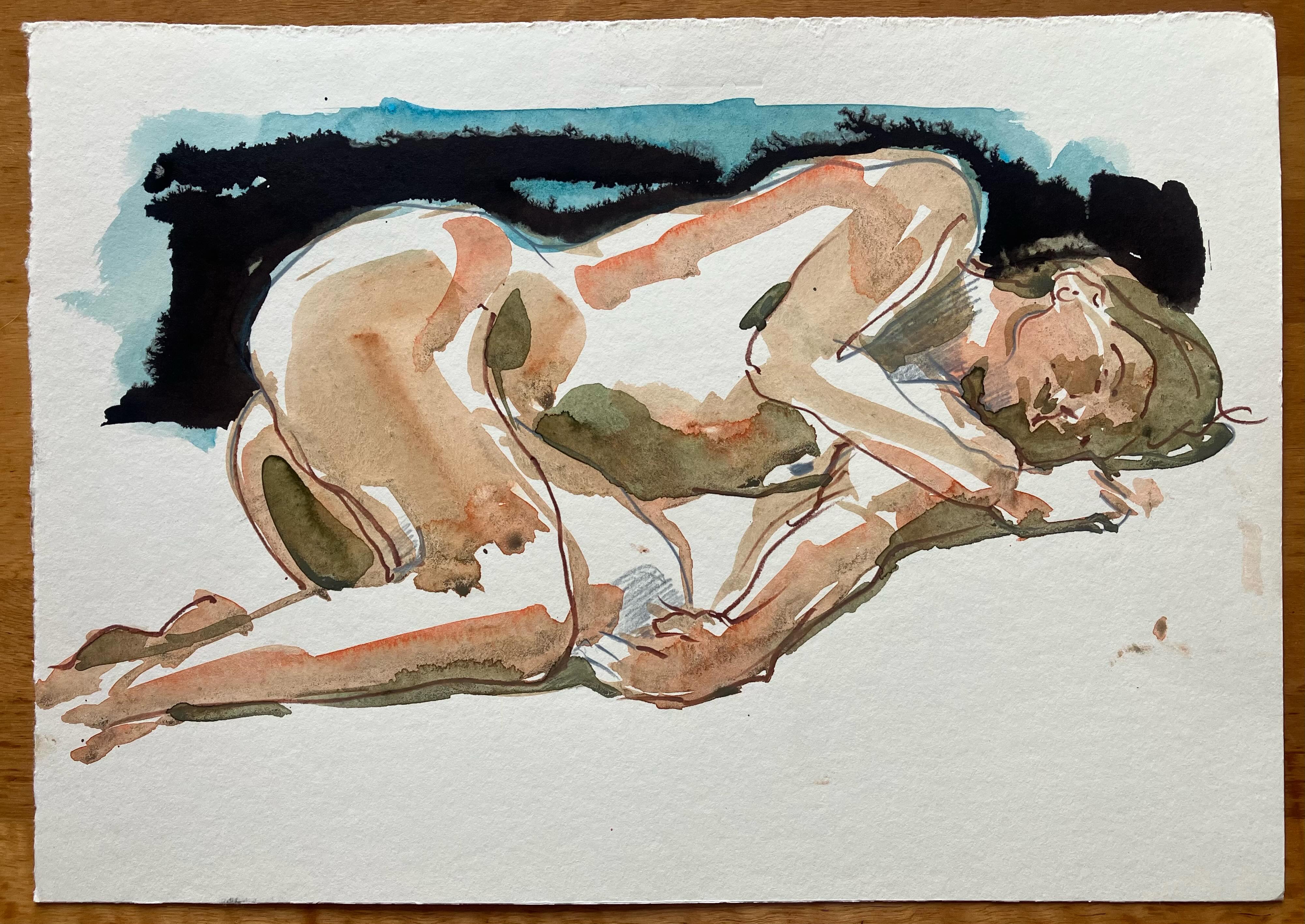 Muze slapend. Aquarel, 2026. #lifedrawing #printmaking #etching #figuredrawing #botanicalprints
