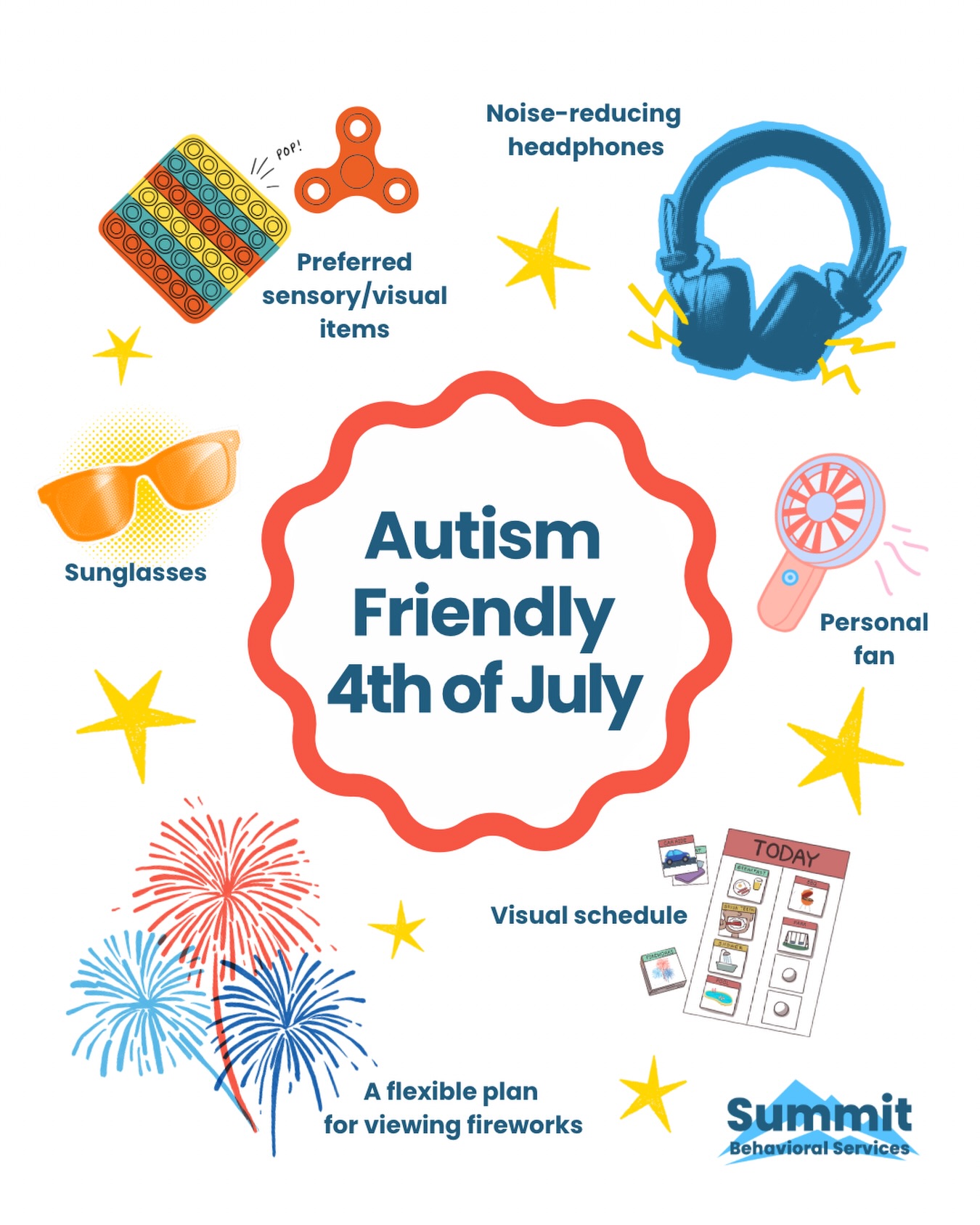 The Fourth of July can look different for everyone—and that’s okay. 🇺🇸✨
A few small supports and flexible plans can go a long way in helping autistic individuals feel more comfortable and included in the celebration, especially around loud or unpredictable moments like fireworks.
There’s no one “right” way to celebrate—just the way that feels safe, supportive, and enjoyable for each person.
Wishing everyone a safe, inclusive, and autism-friendly Fourth of July!
#summitbehavioralservices #ABAtherapy #kansascityautism #behavioralsupport #appliedbehavioranalysis