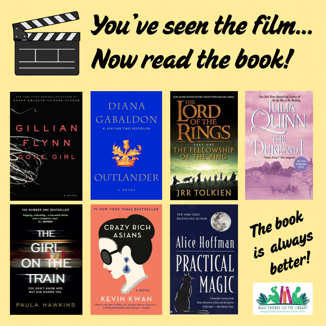 Have you watched a fantastic TV show or movie lately?đĽ The book is always betterâŚitâs the full story that media productions often condense to fit their time constraints. Come to Maui Friends of the Library and learn the real story in the book!đ â
â
We have unbelievable prices! Come in today for great discoveries.â
â
Locations:â
Kihei at 95 E Lipoaâ
Kahului at Queen Kaâahumanu Centerâ
Puâunene at East Camp 5 Rdâ
â
Help us out! Every time you LIKE, SHARE and FOLLOW us on Facebook and Instagram it spreads the word in our community about our mission to improve literacy on Maui!â
â
â
#MauiFriendsoftheLibrary #MFOL #MauiBooks #MauiBookstore #UsedBooks #SupportLocalMaui #BookLovers #Mauinonprofit #Hawaiianbooks #reader #booklover #books #reading #read #kidsbooks #booklovers #usedbooks #Hawaiiana #Mauireads #Mauibooks #libraries #great reads #beachreads #Mauilocal