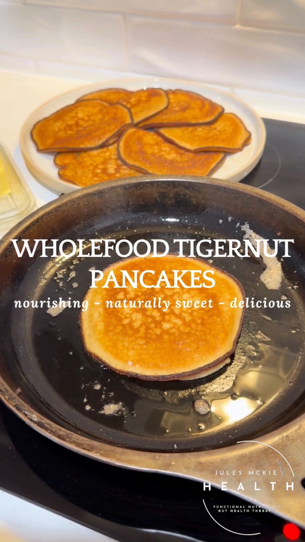 Who doesn’t want gut-friendly, goodness that’s naturally sweet, delicious and good for you.
These tigernut pancakes are my new favourite - nourishing - anytime food.
I love them served with caramelised maple banana, thick Greek yoghurt, activated pistachios, bee pollen and a sprinkling of cinnamon. Or the old-fashion way with organic strawberry jam and thick cream.
You’ll find my Tigernut Pancake and Caramelised Maple Banana recipe below…
Ingredients:
Pancakes
🍴1 ½ cup @powersuperfoods tigernut flour
🍴½ cup GF plain or baking flour (I used @bobsredmill GF Baking Flour)
🍴1 tsp cinnamon
🍴2 tsp baking powder
🍴Pinch of sea salt
🍴4 free-range eggs
🍴1 ½ cups of milk of choice
🍴1 tsp vanilla paste or extract
🍴1-2 tbsp raw honey (optional)
🍴Grass-fed butter, ghee EVOO or coconut oil for cooking
Caramelised Maple Bananas
🍴2 ripe bananas, sliced lengthways
🍴1 tbsp EVOO or coconut oil
🍴1 tbsp grass-fed butter
🍴Sprinkle of cinnamon
🍴Drizzle of maple syrup
To Serve:
🍴natural Greek yoghurt or coconut yoghurt
🍴activated or roasted pistachios
🍴maple syrup
🍴cinnamon
Method:
1. Sift tigernut flour, GF flour, cinnamon, baking powder and sea salt into a bowl.
2. In a separate bowl (or the bowl of a stand mixer like my @kitchenaidausnz ) whisk together eggs, milk, honey and vanilla until thick and creamy.
3. Add dry ingredients and whisk until well combined and smooth. Set batter aside for 5 minutes to thicken slightly.
4. Heat a pan over medium heat (I used my @solidteknics pan), add a drizzle of EVOO or coconut oil, and a little butter or ghee. Spoon small amounts of batter into the pan and cook for approx. 1-2 minutes each side or until golden.
5. In a separate pan melt oil and butter and gently fry the banana slices until beautifully golden on both sides. Drizzle over maple syrup and sprinkle with cinnamon, and stir.
6. Stack pancakes onto plates, top with caramelised maple banana, a generous dollop of yoghurt and a sprinkle of pistachios, bee pollen and cinnamon.
You can thank me later😉
Yours in good health,
xJules
#tigernutflour
#tigernutflourpancakes