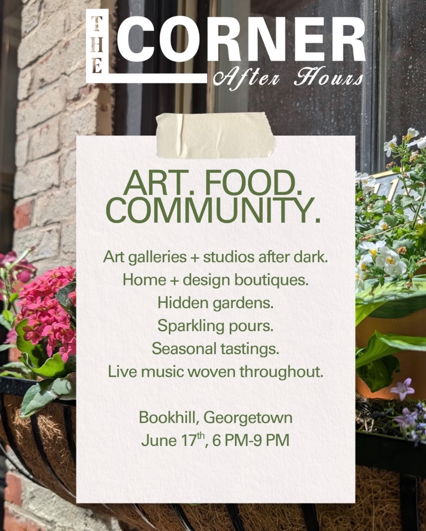 The summer iteration of The Corner After Hours
Salad Days
June 17 | 6–9 PM
Book Hill, Georgetown
What to expect from this event -
🖼️ 4 art galleries
🛋️ 2 home & design boutiques
🌳 hidden gardens
🎺 New Orleans live jazz music
progressive series of salad tastings
🥂 sparkling pours (& na options)
🥧 & tasty treats
All from #georgetowndc businesses!
🎟️: at the link in bio
A note on the name: Shakespeare’s Cleopatra used the phrase “Salad Days” to describe her time of youth, freshness, and wide-open possibilities. The organizers took that and ran with it as their theme. 🥗
#thingstododc #dcart
