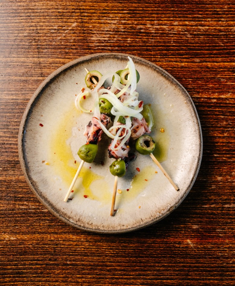 Olive and octopus skewers, a Stems & Skins favorite!
