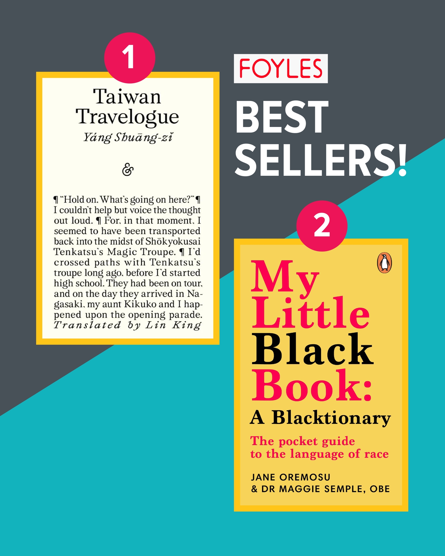 We received some exciting news after our Blacktionary Show on Thursday. Foyles informed us that we were the second highest selling book in store that day with winner of the International Booker Prize 2026, Taiwan Travelogue by Yáng Shuāng-zǐ (translated by Lin King) taking the top spot! We are thrilled to be in good company with an international prize winning book!
@foylesforbooks @andotherpics @linkinglionking @thebookerprizes
#bestseller #bookrec #booktoread