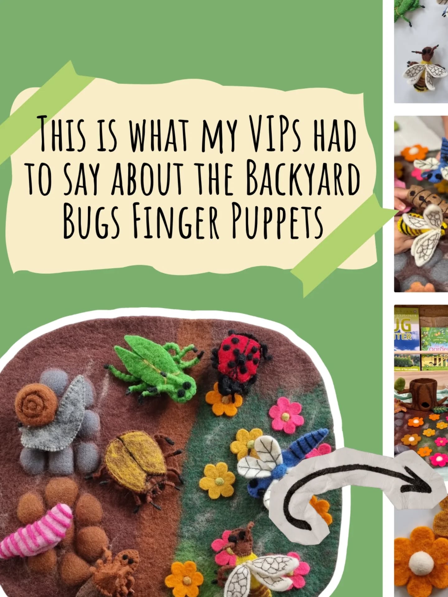 The best part about launching these isn't seeing the sales come through.
It's reading messages like these.
After 17 months of working on these finger puppets, seeing children love them as much as I hoped they would is pretty special.
Every comment, message and photo from my VIPs and UGC's has made all the hard work worth it.
π Backyard Bugs Finger Puppets are officially live.
Comment BUG and I'll send you the link.