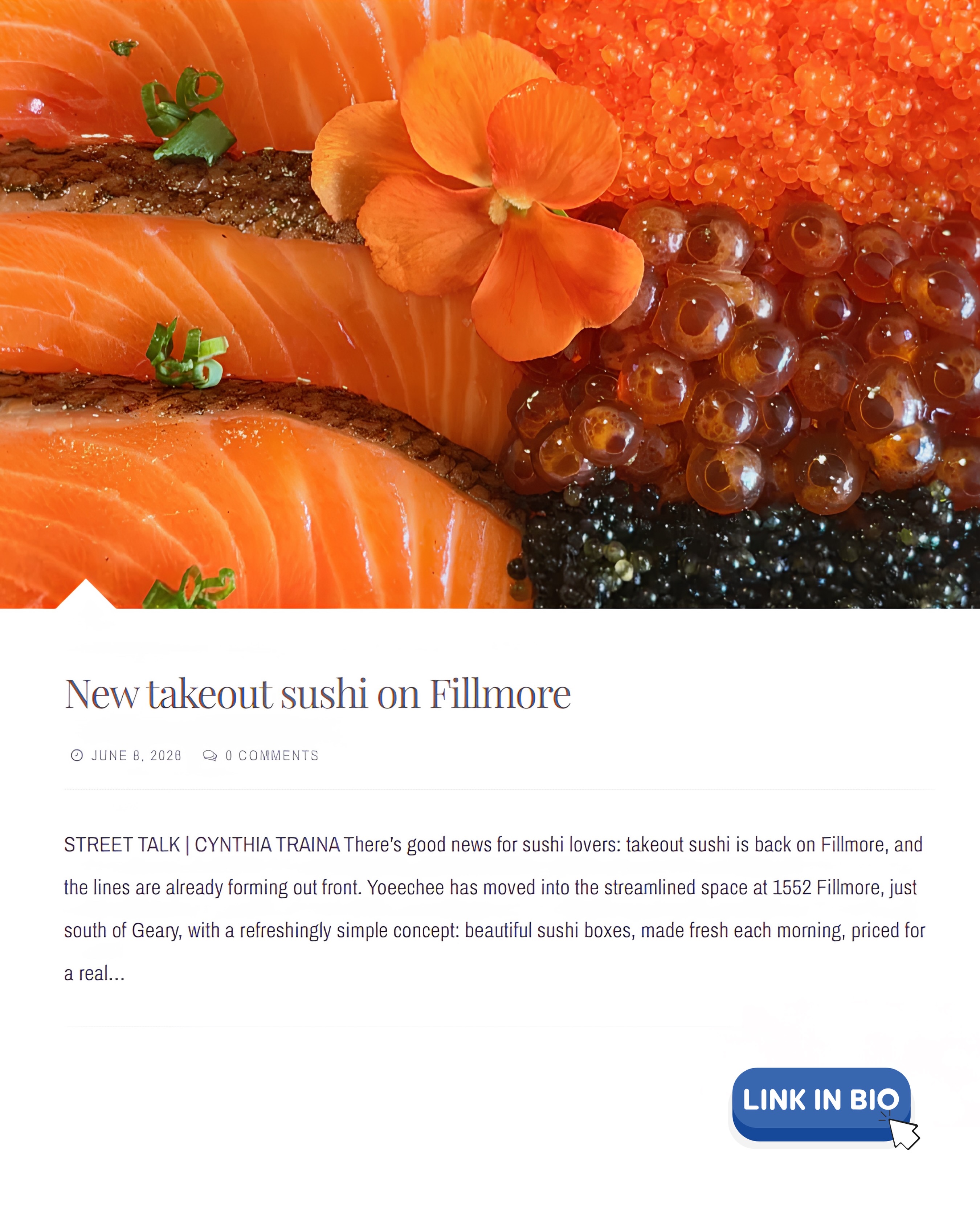 What’s new on Fillmore?
A new grab-and-go sushi spot is already drawing crowds, Bubu has found a new home on Fillmore, Super Duper Burger is getting closer to opening, progress continues at the historic Clay Theater, dog bone-shaped benches from AMC Pet Medical Center and more!
One of the things I love most about this neighborhood is watching it evolve while maintaining the local character that makes it special.
Read the full article at the link in my bio.
📲 (415) 418-0541
📩 CT@cynthiatraina.com
#️⃣ DRE 02162958
#PacificHeightsRealtor #NewFillmore #SanFrancisco