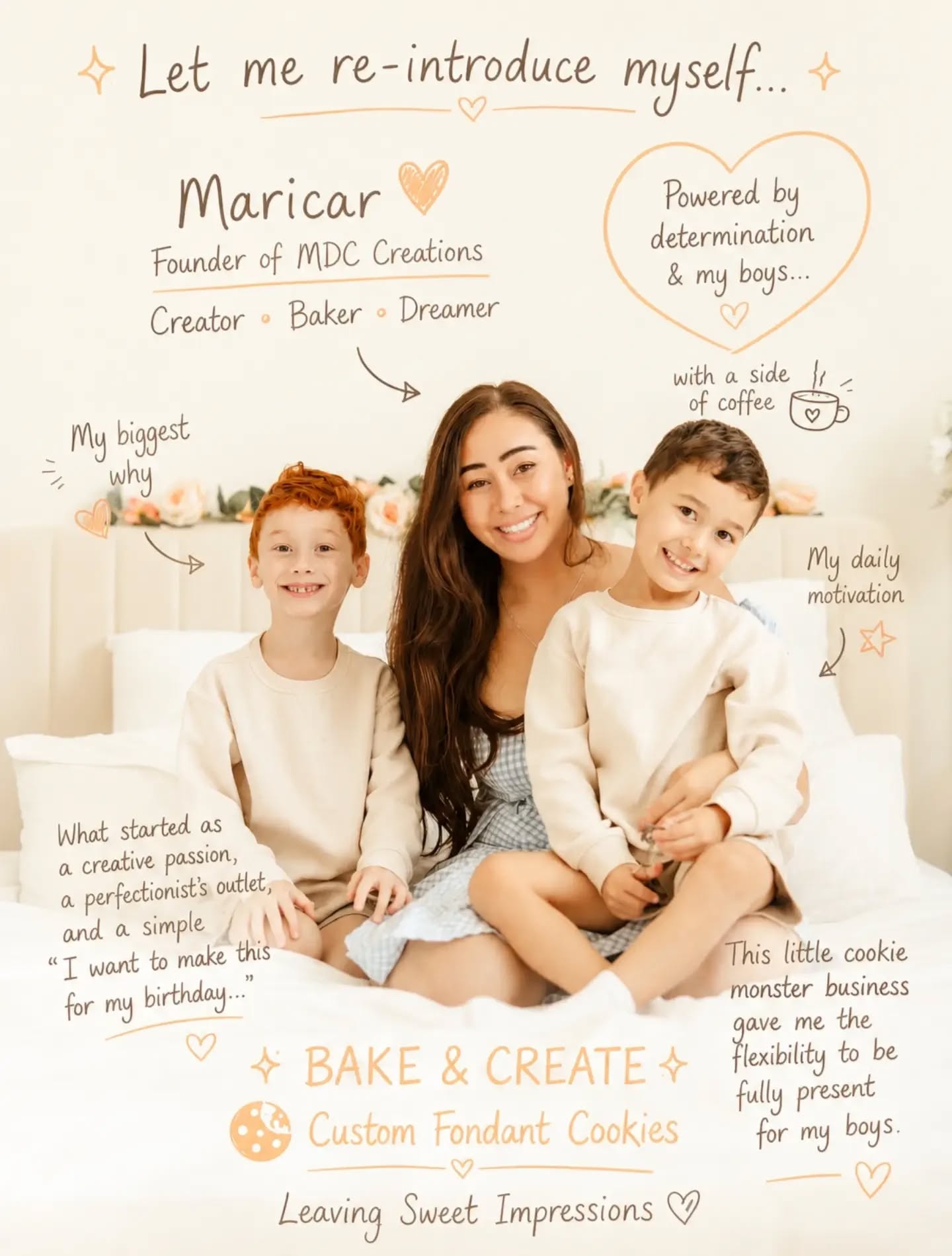 Hello, I'm Maricar👋 I have been very quiet on here lately, so I thought it's time for a re-introduction✨
I'm a mama to two very energetic boys with even bigger personalities, and the face behind MDC Creations🧡
Creativity has always been my outlet. From dancer to dance teacher to cookie creator, what started as a creative passion quickly became so much more. As a self-confessed perfectionist, I found decorating cookies to be creative, therapeutic and something that was just mine, especially through motherhood.
MDC Creations started from a simple thought of "I want to make this for my birthday" which grew into a little cookie monster business that gave me the flexibility, capacity and freedom to be fully present for my boys.
Over time, it became more than cookies. It became a place where I could Bake & Create, connect with my community, and help people celebrate life's special moments while leaving sweet impressions along the way.
As the business grew, I also realised I craved adult conversation, connection and professional stimulation, which eventually led me to my full-time role at WOTSO. Taking that step was scary, but it helped me realise that growth doesn't have to come at the expense of being present for the people who matter most.
Today, I wear a few hats - single mama, chaos manager, home referee, business owner and @wotso.blacktown Space Leader (soon to be Regional Manager) - and while life can be beautifully chaotic, I wouldn't have it any other way.
Thank you for being here, supporting this journey, ordering cookies, referring friends, cheering me on, or simply following along from the sidelines.
I'd love to know, did you find me through cookies, WOTSO, networking, social media, or somewhere else?🧡
Speak soon!
Maricar✨
📷 @savannahjade.photography