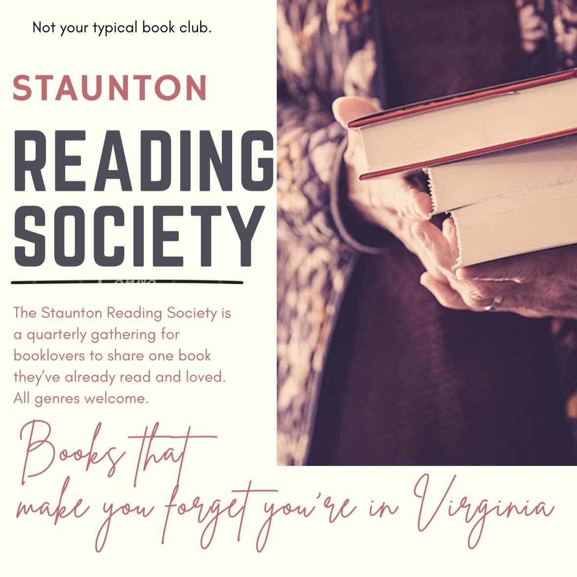 Join us tonight for the Staunton Reading Society discussion. No preparation, just bring any of your favorite book and share with us what do you love about it. Event link is in bio. #stauntonva #stauntonvirginia #lovestaunton #downtownstaunton #augustacounty