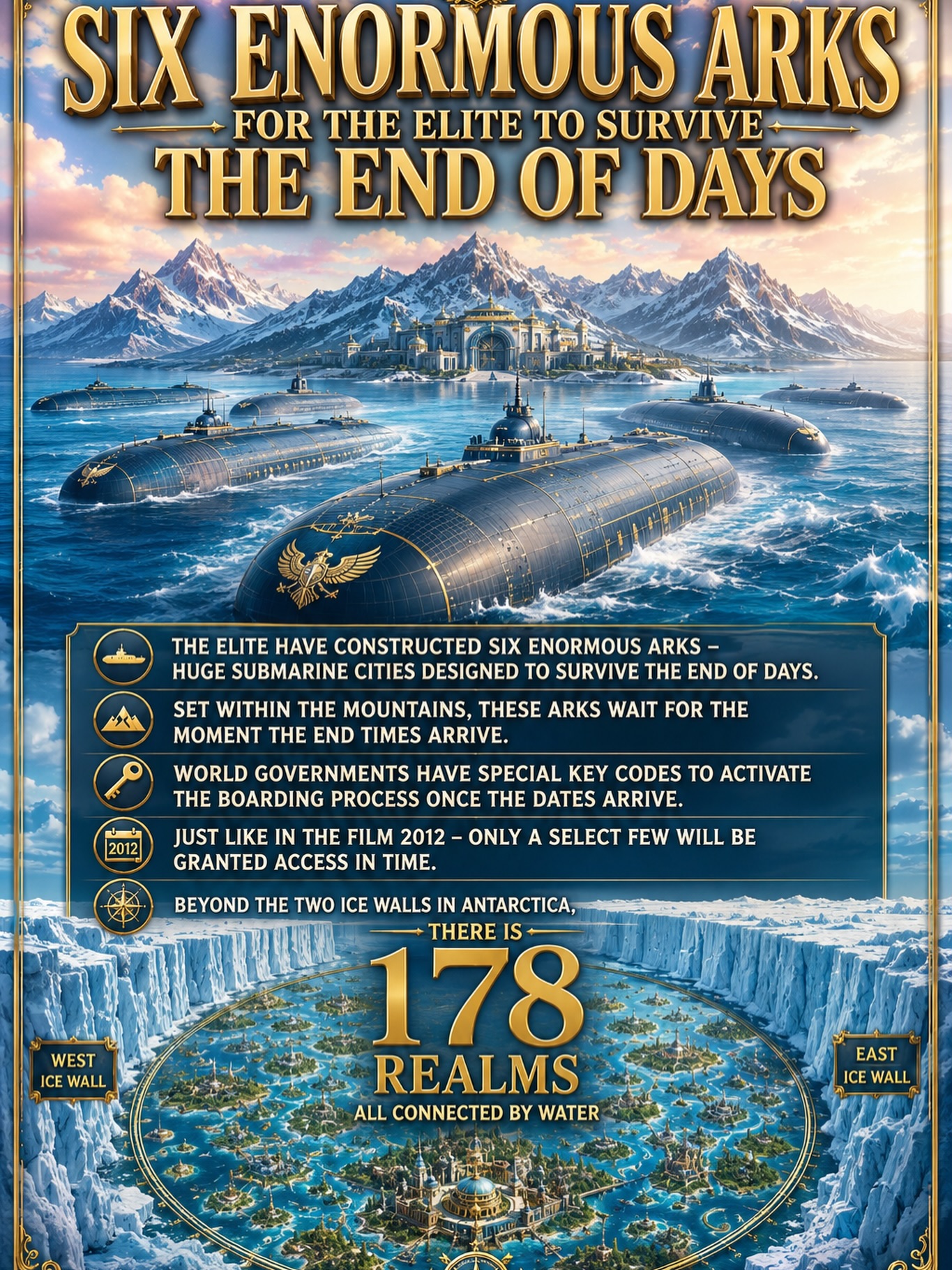 🌍 SIX ENORMOUS ARKS – THE END OF DAYS? 🌍
The elite have already prepared for a future global event, I’ve been apart of this project knowing the reasons behind it all..
• Six enormous ark-like submarine cities hidden within remote mountain regions exist.
• Designed to emerge into the oceans when the time arrives.
• Special government access codes allegedly held in preparation for future world-changing events.
• Echoing concepts seen in the movie 2012, where survival was reserved for a select few.and they have a number including blood groups.
• Beyond the two ice walls of Antarctica exist 178 -152 realms, all connected by vast waterways beyond the known world.
This is ancient secrets, hidden technologies, and already created by man .
The truth is out there.. you just need to seek and you will find .
SusanDevere.com#SusanDevere #SpiritualIntelligence #FutureOfHumanity #World2030 #HiddenTruths AncientSecrets EndOfDays EliteArks AntarcticaMystery 178Realms BeyondTheIceWall HiddenWorlds Consciousness Awakening SpiritualAwakening AlternativeHistory ForbiddenKnowledge Disclosure Mystery TruthSeeker NewEarth FuturePredictions GlobalChange SpiritualPodcast HiddenRealms AncientKnowledge MindExpansion AwakenedMind TruthMovement ExploreTheUnknown