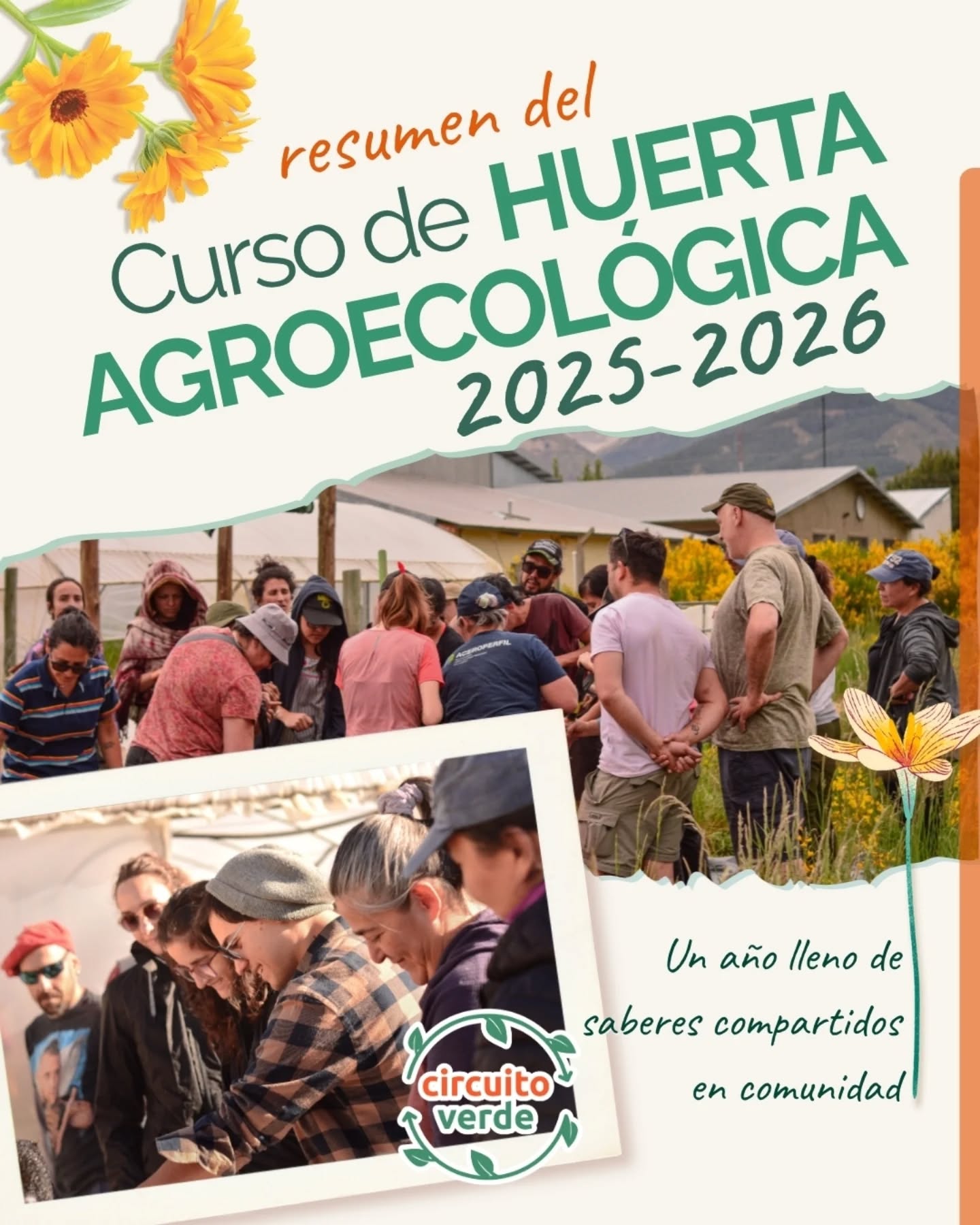En octubre del año pasado comenzó el segundo Curso de Huerta Agroecológica de Circuito Verde en el barrio El Frutillar, que se extendió hasta mayo de este año. Fueron encuentros de aprendizajes compartidos, intercambios, manos en la tierra, risas, comida sana y fresca, compost, frío patagónico, semillas brotando y de comunidad huertera creciendo.
Desde Sembrando Comunidad, seguimos impulsando un espacio "agroecoeducativo" inclusivo, porque creemos que la huerta es una herramienta de transformación personal, social y ambiental: un lugar donde fortalecer la soberanía alimentaria, el cuidado del suelo, la restauración de nuestro vínculo con la naturaleza, siempre a través del accionar colectivo y el intercambio de saberes.
Aprendimos que sembrar no es solo producir alimentos, sino también observar los ciclos naturales, ampliar la mirada, regenerar vínculos y construir comunidad en el territorio.
Gracias a todas las personas que fueron parte de esta segunda edición y que siguen soñando con construir otras formas de habitar y relacionarse con el territorio.
Y sigan atentas/os a las redes, porque este año volvemos a abrir convocatoria para nuevos cursos, talleres y actividades en la huerta agroecológica de El Frutillar.
¡Abrazo huertero! 🌱