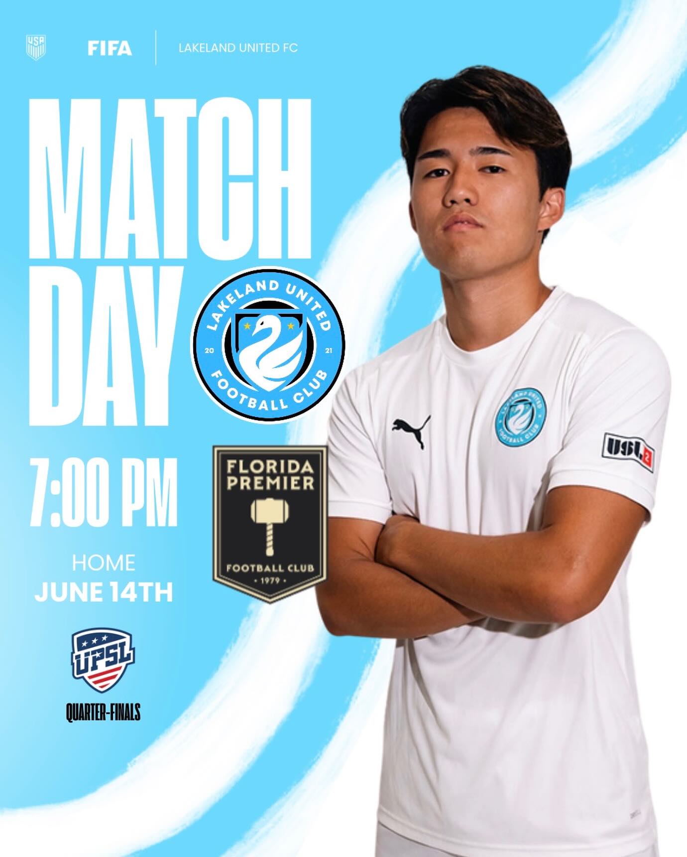 @upslflorida playoff szn inbound👀
🏆 UPSL Florida West Conference Quarter-Final
🦢 Lakeland United x Florida Premier 🔨
🗓️ Sunday, June 14, 2026
⏰ 7:00 PM EST
🏟️ Bryant Stadium: 1125 N Florida Ave, Lakeland, FL 33805