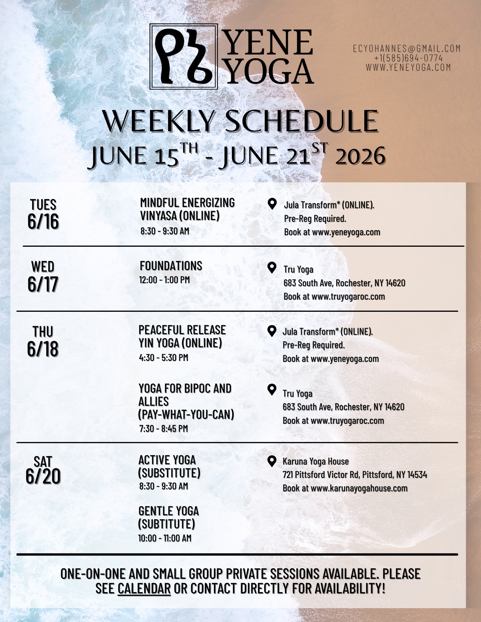 This week's newsletter, "May All the World be Free — In Honor of Juneteenth", reflects on Juneteenth as a celebration as well as a call to both action and rest, provides this week's schedule, and gives information on upcoming offerings. Read at:
https://www.yeneyoga.com/so/4cPx7Guog?languageTag=en
📌EVENTS
THURSDAY, JUNE 18TH, 7:30 - 8:45 PM
If you identify as BIPOC or are a friend of the community, I invite you to join Tru Yoga's next Yoga for BIPOC & Allies community class, held THIS Thursday, June 18th, from 7:30 - 8:45pm. This will be a pay-what-you-can, Restorative Yoga class centered on honoring the history and legacy of Juneteenth. Props are provided, so bring yourself, a mat, and anything that you wish to have to foster openness and peace!
👉Sign up at truyogaroc.com
🗓️This Week's Schedule:
✊🏾Tuesday 6/16
♥️Mindful Energizing Vinyasa (ONLINE)
8:30 - 9:30 AM EST
Jula Transform
Held ONLINE
$10 flat-rate
Please book at least 30 min* before
✊🏾Wednesday 6/17
🖤Foundations*
12:00 - 1:00 PM EST
Tru Yoga
683 South Ave, Rochester, NY 14620
$10/$17/$22 Sliding Scale pricing
** My Gentle Yoga class at @karunayogahouse (7 - 8pm) will be subbed by the wonderful @jennanewcomb ! See more at karunayogahouse.com **
✊🏾Thursday 6/18
💚Peaceful Release Yin Yoga (ONLINE)
4:30 - 5:30 PM EST
Jula Transform
Held ONLINE
$10 flat-rate
Please book at least 30 min* before
♥️Yoga for BIPOC & Allies Community Class
7:30 - 8:45 PM EST
Tru Yoga
683 South Ave, Rochester, NY 14620
Pay-What-You-Can
✊🏾Saturday 6/20
🖤Active Yoga (SUBSTITUTE)**
8:30 - 9:30 AM EST
Karuna Yoga House
721 Pittsford Victor Rd, Pittsford, NY 14534
$20 Drop-In.
💚Gentle Yoga (SUBSTITUTE)**
8:30 - 9:30 AM EST
Karuna Yoga House
721 Pittsford Victor Rd, Pittsford, NY 14534
$20 Drop-In.
*All Tru classes must be booked directly through Tru at www.truyogaroc.com
**All Karuna Yoga classes must be booked directly through Karuna Yoga House at www.karunayogahouse.com
#rochesteryoga #beginner #events #vinyasa #yin #restorative #peace #foundations #rest #thingstodo #rochesterny #yoga #free #accessible