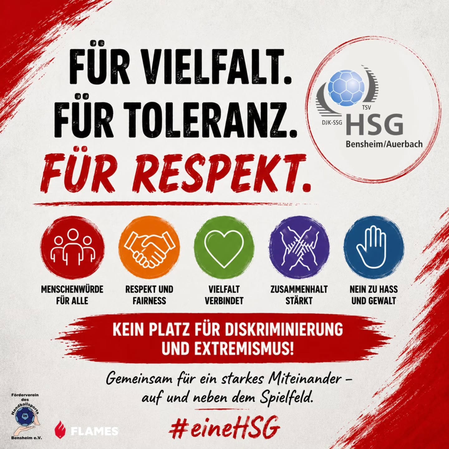 Anlässlich eines kürzlichen Vorfalls möchten wir an dieser Stelle als Verein unmissverständlich Stellung beziehen: Jegliche Formen diskriminierender und extremistischer Äußerungen Einzelner stehen in keinerlei Zusammenhang mit den Werten unseres Vereins und repräsentieren weder unsere Haltung noch die unserer Mitglieder!
Als Verein stehen wir für Vielfalt, Toleranz, Respekt und ein offenes Miteinander ein. Diskriminierung, Extremismus und Ausgrenzung haben bei uns keinen Platz – weder auf noch neben dem Spielfeld!
Jeder der dies anders sieht und vertritt hat keinen Platz in unserem Verein und unserem Sport. Wir setzen uns weiterhin aktiv für ein respektvolles und wertschätzendes Miteinander im Vereinsleben ein.
#GegenDiskriminierung #GegenExtremismus #FürVielfalt #FürToleranz #FürRespekt Zusammenhalt, Vereinsleben, eineHSG