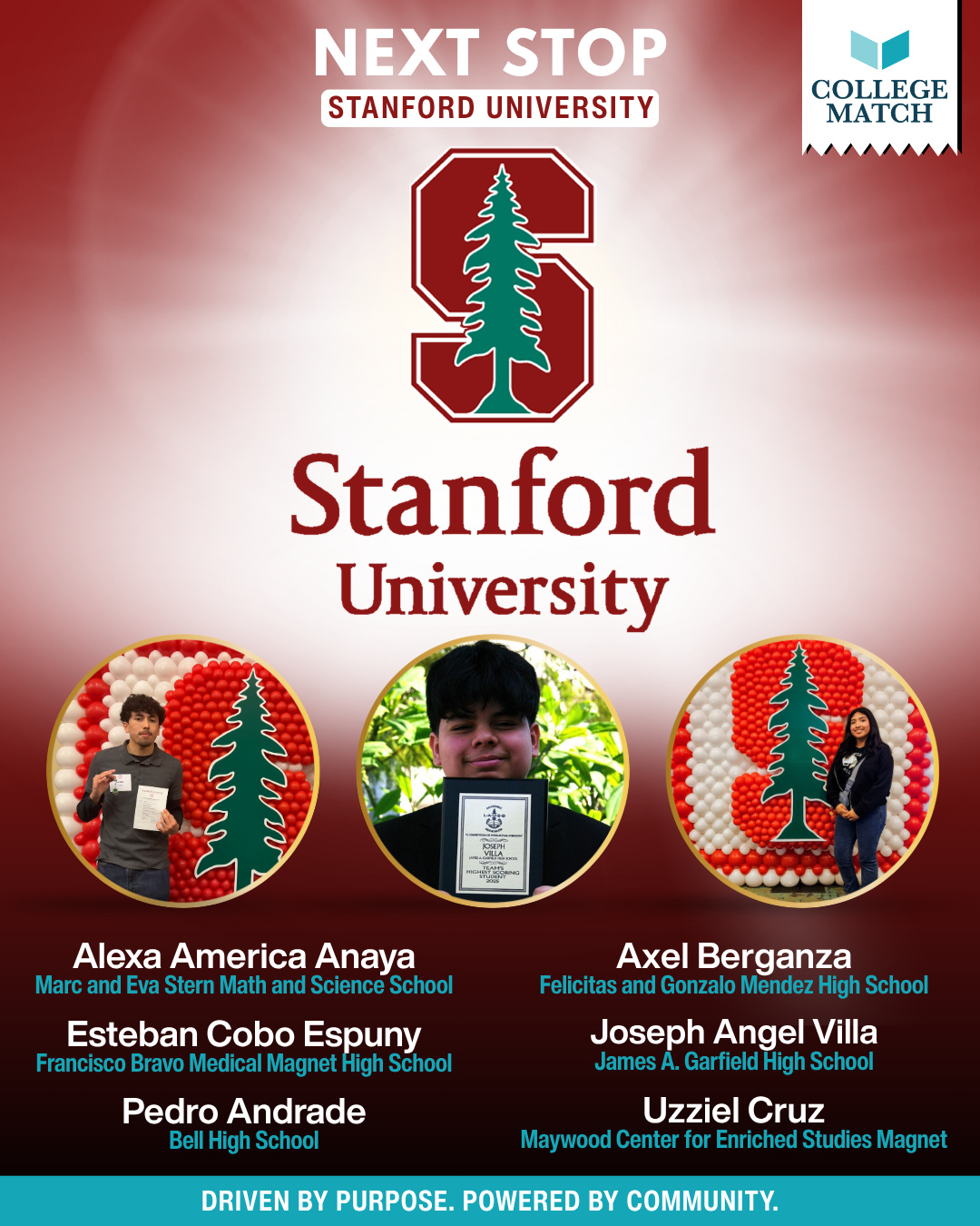 Stanford, get ready! Our College Match scholars are bringing brilliance, heart, and Cardinal energy to The Farm. 🌲❤️
Congratulations to Alexa, Axel, Esteban, Joseph, Pedro, and Uzziel on this incredible achievement 🎓🔥
This fall, they will begin their next chapter at one of the most prestigious universities in the world. They’ll step onto campus ready to challenge themselves academically, build lifelong friendships, explore new opportunities, and grow into the next generation of leaders and changemakers.
To our future Stanford students: stay connected, support each other, and remember that the friendships and relationships you build can become some of the most meaningful parts of your college experience.
Congratulations again to this amazing group! We’re so proud of you and can’t wait to see the curiosity, courage, and joy you bring to Stanford. ❤️🎓
#CollegeMatch