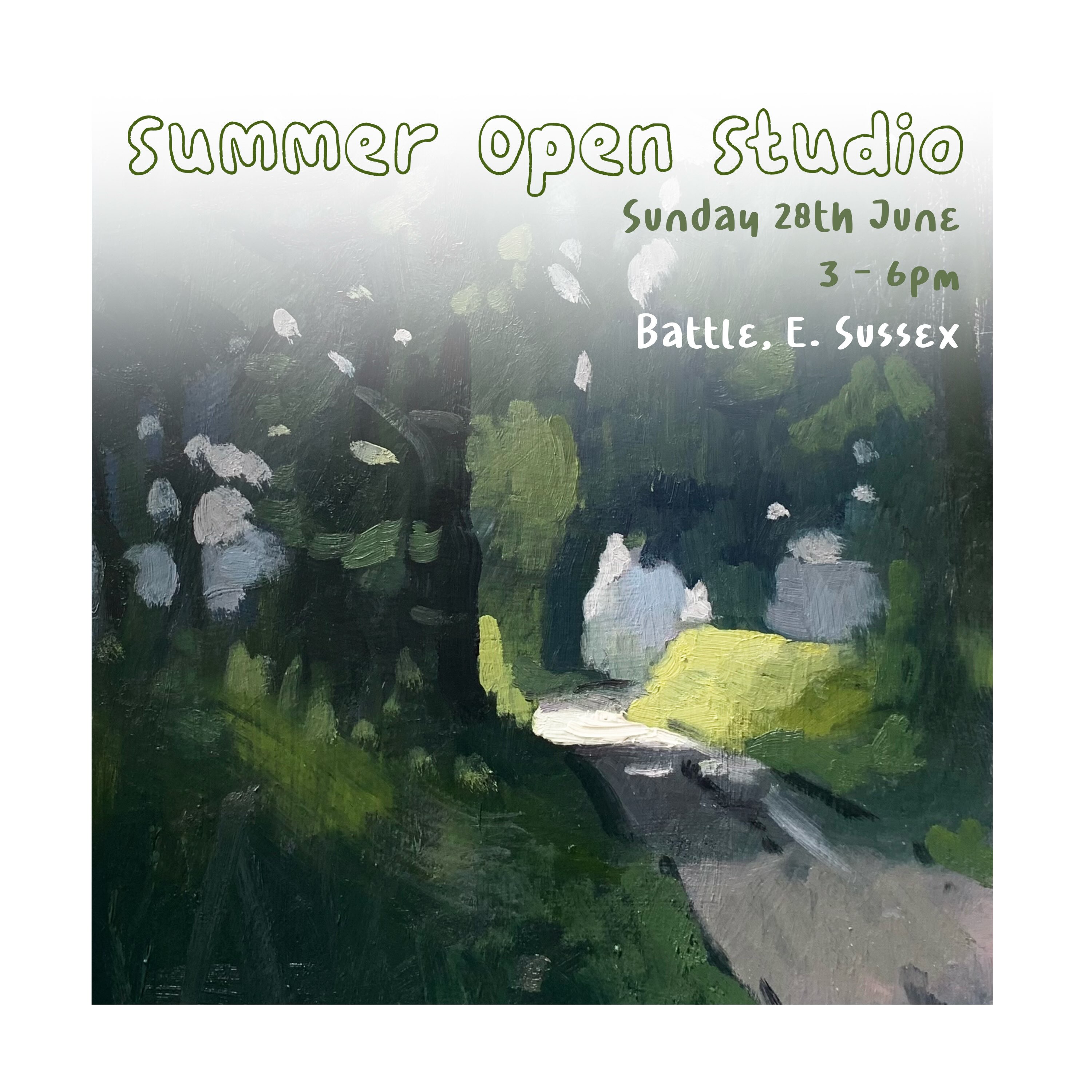As we settle into a wonderfully green (and wonderfully wet!) English summer, I’d love to invite you to visit my Open Studio in Battle.
Sunday 28th June, 3–6pm
There will be a selection of landscape paintings on display, featuring our beautiful local countryside and coastline, as well as scenes from London.
If you’d like to come along, please RSVP to me directly.
I very much hope you can make it, and I look forward to seeing you.
Warm wishes,
Tom
#openstudio #artexhibitions #sussexpainting #pleinairexhibition