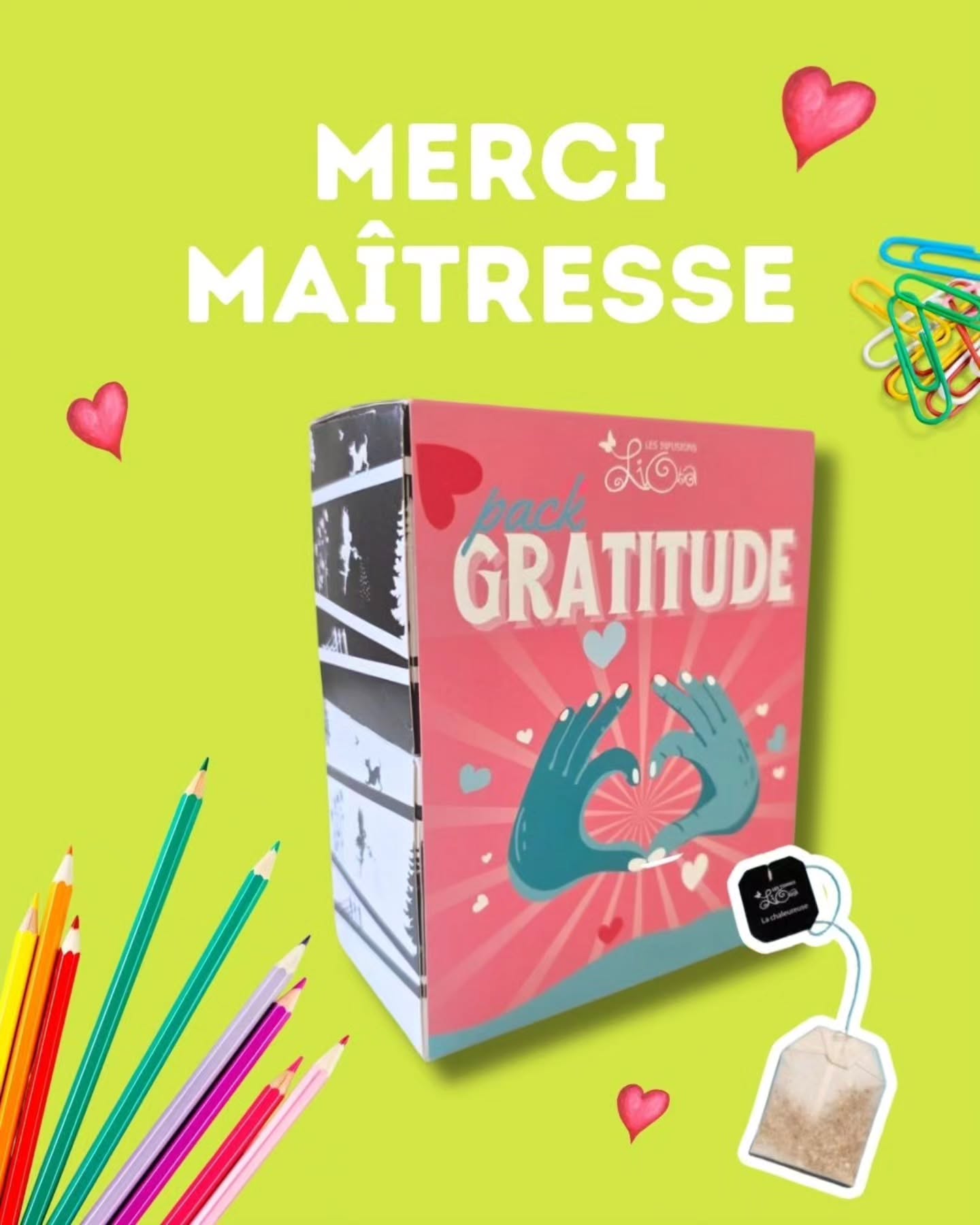 Dire merci, oui… mais autrement!
Avec le nouveau Pack GRATITUDE, Les Infusions Lioba vous proposent une attention douce, saine et originale pour remercier celles et ceux qui ont compté.
Une maîtresse, un professeur, une éducatrice, un collègue, une amie, un voisin… Il y a mille raisons de dire merci, et parfois une petite attention fait toute la différence.
Le Pack GRATITUDE réunit deux Infusions Lioba à offrir comme une pause parfumée, réconfortante et pleine de délicatesse.
Et pour ajouter une touche ludique, un petit jeu est inclus: un mot mystère à découvrir et un message caché à déchiffrer.
Pack GRATITUDE: le merci qui se savoure!
#cadeaumaîtresse #cadeaumaitresse #mercimaîtresse #mercimaitresse