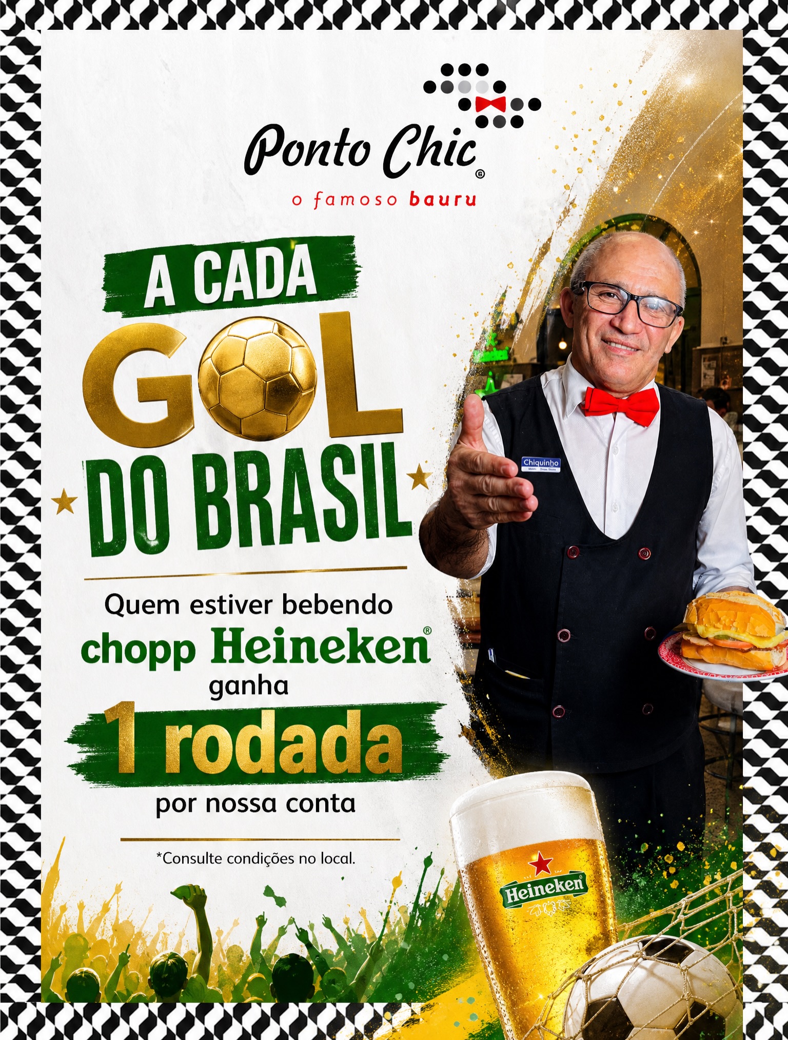A COPA É NO PONTO CHIC! 🇧🇷⚽
Vem torcer com a galera no lugar mais tradicional de SP! O clima de estádio invade nossa casa com telão, amigos reunidos e o melhor Bauru da cidade.
🍻 E TEM PROMOÇÃO PRA COMEMORAR:
A cada gol do Brasil, quem estiver bebendo nosso Chopp Heineken ganha uma rodada por nossa conta! 🍺🎉 É gol da seleção, é chopp na mesa!
📍 Vem viver essa emoção com a gente!
👉 Reserve sua mesa ou chegue cedo para garantir o seu lugar.
#PontoChic #CopaNoPontoChic #Brasil #ChoppHeineken #BauruTradicional FutebolEAmigos