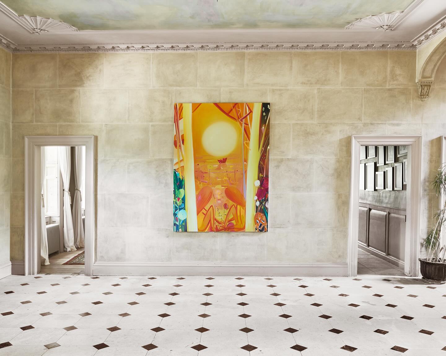 Jin Han Lee’s painting, ‘Where We Meet’ was partly influenced by the artist’s reading of Tolstoy’s novel, ’Resurrection’.
Tolstoy’s story centres around a Prince seeking spiritual redemption for a past sin. The work explores the collision and eventual reconciliation between past and present selves.
At the centre of the painting a bright yellow pane opens like a sanctuary, a contained zone of warmth and stability. Lee depicts the meeting of two personas (past and present) in this section. In contrast the area outside this space signifies the tension of an unreconciled self, with a sense of danger, where gestures become more volatile. Lee weaves the work inwards to that brilliant sun of self-integration and peace.
“There are many faiths, but the spirit is one — in me, and in you, and in him. So that if everyone believes himself, all will be united; everyone be himself and all will be as one.” – Tolstoy
Photography: @baterandstreet
