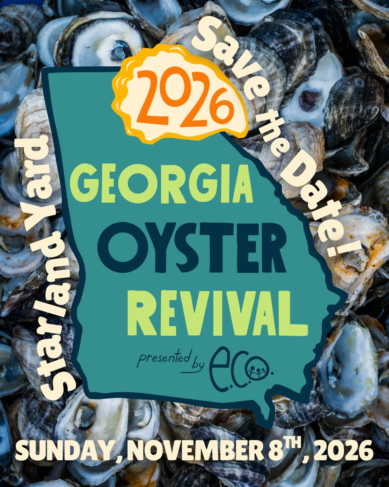 The Georgia Oyster Revival is back, and this year’s celebration is shaping up to be our biggest and most unforgettable yet!
Save the date for Sunday, November 8th, 2026 for our 3rd annual Georgia Oyster Revival at @starlandyard to enjoy fresh Georgia oysters, chef-prepared dishes, local beverages, live music, and a shared commitment to our mission.🦪🍻
Every ticket purchased directly supports ECO Georgia’s hands-on education and conservation programs, expanding access to coastal learning opportunities and helping inspire the next generation of environmental stewards across our state. 🌊
Whether you’re coming for the oysters, the music, the food, or the mission, this is one of Savannah’s most unique and meaningful gatherings of the year, and we’d love to celebrate with you.
Sponsorship opportunities are now available. If you are interested in supporting this cause, please see the link in our bio! 🔗
Stay tuned for more details and ticket release information as we count down to GOR 2026! 🧡