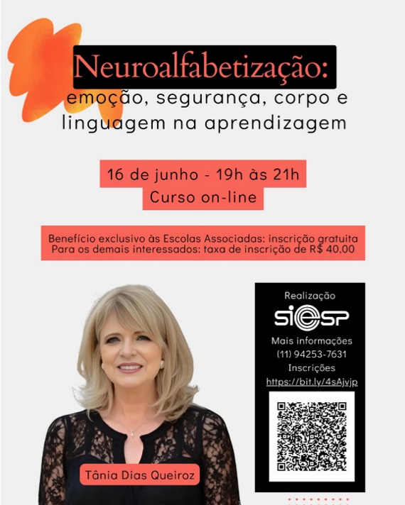 16 de junho de 2026 das 19h às 21h
Formação em Neuroalfabetização: emoção, segurança, corpo e linguagem na aprendizagem
Esse curso ensina as professoras que a aprendizagem infantil exige emoção, corpo e experiência. O cérebro da criança retém conteúdo com maior profundidade quando há segurança, vínculo afetivo, movimento e narrativa. Esses pilares ativam o desenvolvimento da linguagem e da leitura.
Pilares científicos e práticos:
1. Emoção e memória: com base em Antonio Damasio e Joseph LeDoux, o sistema límbico atrela o aprendizado à regulação emocional. As histórias funcionam como um ambiente protegido para a criança enfrentar desafios simbólicos.
2. Bloqueio cognitivo: o estresse e a insegurança travam a cognição. Ambientes previsíveis e relações seguras ativam a atenção, memória e linguagem. Narrativas com ritmo e personagens recorrentes geram essa previsibilidade necessária.
Corpo e movimento: gestos e dramatizações ligados às histórias transformam palavras em experiências reais, fixando a memória.
Histórias, ritmo e música: o encontro estuda como as histórias e a musicalidade e o ritmo impulsionam a linguagem e a alfabetização.
📅Data: 16 de junho de 2026
🕑Horário: 19h às 21h
💻 Formato on-line (Google Meet)
📢 Gratuito para escola associada ou demais interessados: R$ 40,00
📞 Tel: (11) 94253-7631
🔗 Inscreva-se já pelo site do Sieeesp. Te espero lá.
#neuroalfabetização #conscienciafonologica #consciênciafonêmica #alfabetização #ciênciadaleitura #formaçãodeprofessores