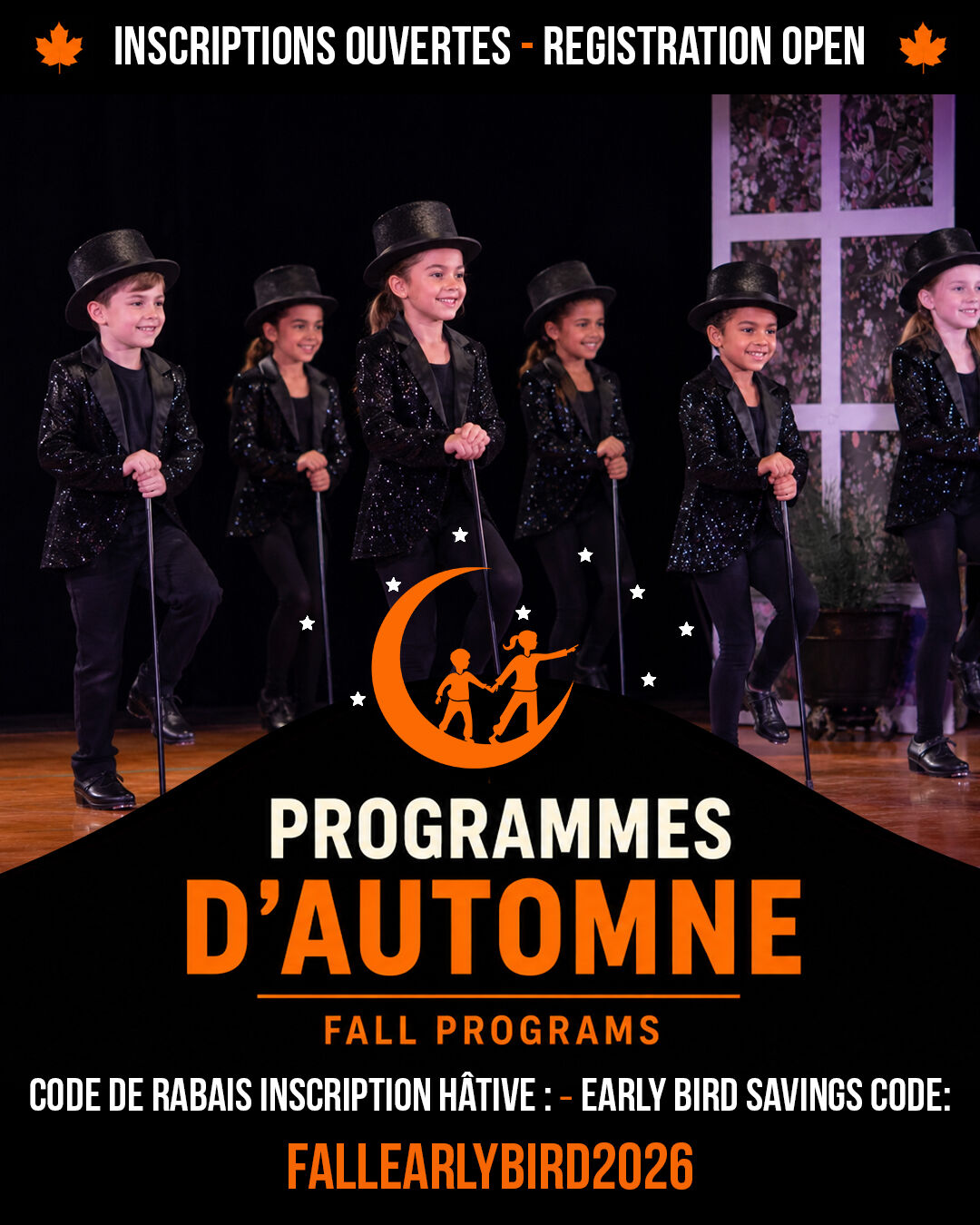 💃 CLAQUETTES BROADWAY 💃
Les inscriptions aux programmes d'automne sont maintenant ouvertes!
Montez sous les projecteurs avec notre programme Claquettes Broadway, un cours dynamique qui combine l'énergie des claquettes à la magie du théâtre musical. Les élèves développent leur rythme, leur coordination, leur confiance en soi et leur présence sur scène dans un environnement amusant et encourageant.
🌟 Profitez de notre rabais inscription hâtive jusqu'au 22 juin.
Utilisez le code : FALLEARLYBIRD2026
Inscrivez-vous dès aujourd'hui :
https://www.montrealchildrenstheatre.ca/fr/dance
---
💃 BROADWAY TAP 💃
Fall registration is now open!
Step into the spotlight with our Broadway Tap program, a high-energy class that combines the excitement of tap dance with the magic of musical theatre. Students build rhythm, coordination, confidence, and stage presence in a fun and supportive environment.
🌟 Take advantage of our Early Bird savings until June 22.
Use Code: FALLEARLYBIRD2026
Register today:
https://www.montrealchildrenstheatre.ca/dance
#MontrealChildrensTheatre #TheatreDesEnfantsDeMontreal #MCT #TEM #BroadwayTap #ClaquettesBroadway #DansePourEnfants #TapDance #TheatreMusical #TheatrePourEnfants #CoursDeTheatre #MontrealKids #ActivitesPourEnfants #NDGMontreal #MontrealFamilies