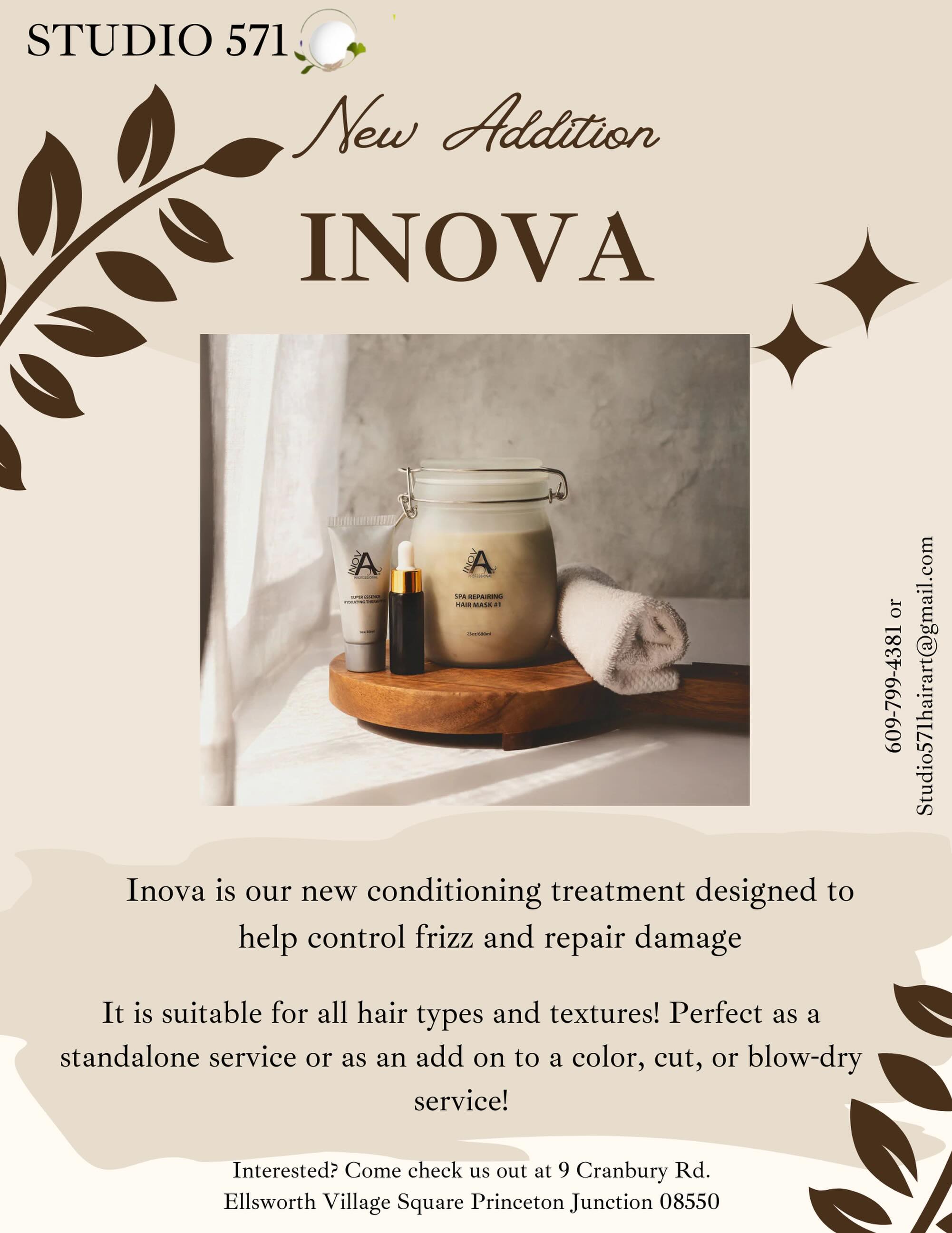 We are so excited to introduce Inova to our studio! A conditioning treatment that will bring moisture, softness, and health back into your hair ☀️🌿💆♀️ #studio571hairartisans #njsalon #healthyhair #inova