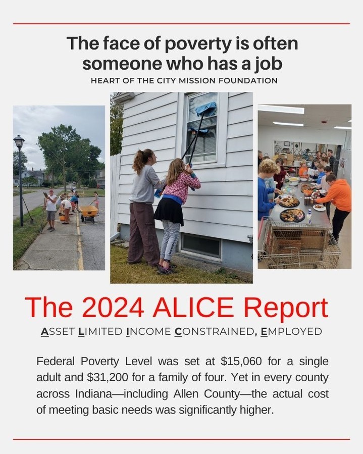 You can be above the poverty line and still not earn enough to live.
The federal poverty line says one thing. The grocery bill, rent payment, and utility costs say another.
In Allen County, thousands of working families earn too much to qualify for some assistance programs but still struggle to afford basic necessities.
That's the reality behind the ALICE report—and why community support matters more than ever.
The ALICE Threshold is a more comprehensive measure of financial hardship than strictly looking at the Federal Poverty Line. It relies on income, household type, and the local cost of living.
So what goes into the survival budget (the amount of money a family needs to live day to day) The average 2 adult and 2 children with minimal child care (after school programs)
Housing= $1276
Child Care= $447
Food= $1351
Transportation = $802
Health Care= $700
Technology= $133
Miscellaneous= $471
Taxes= $488
MONTHLY TOTAL= $5668
ANNUAL TOTAL= $68,016
Hourly Wage= $34.01
The reality: according to the US Bureau of Labor Statistics the average hourly income is $27.77/hour
If you've thought to yourself, "they should just work harder" we encourage you to remember these statistics, and support our mission.
We want to empower families, and help fill the gaps!