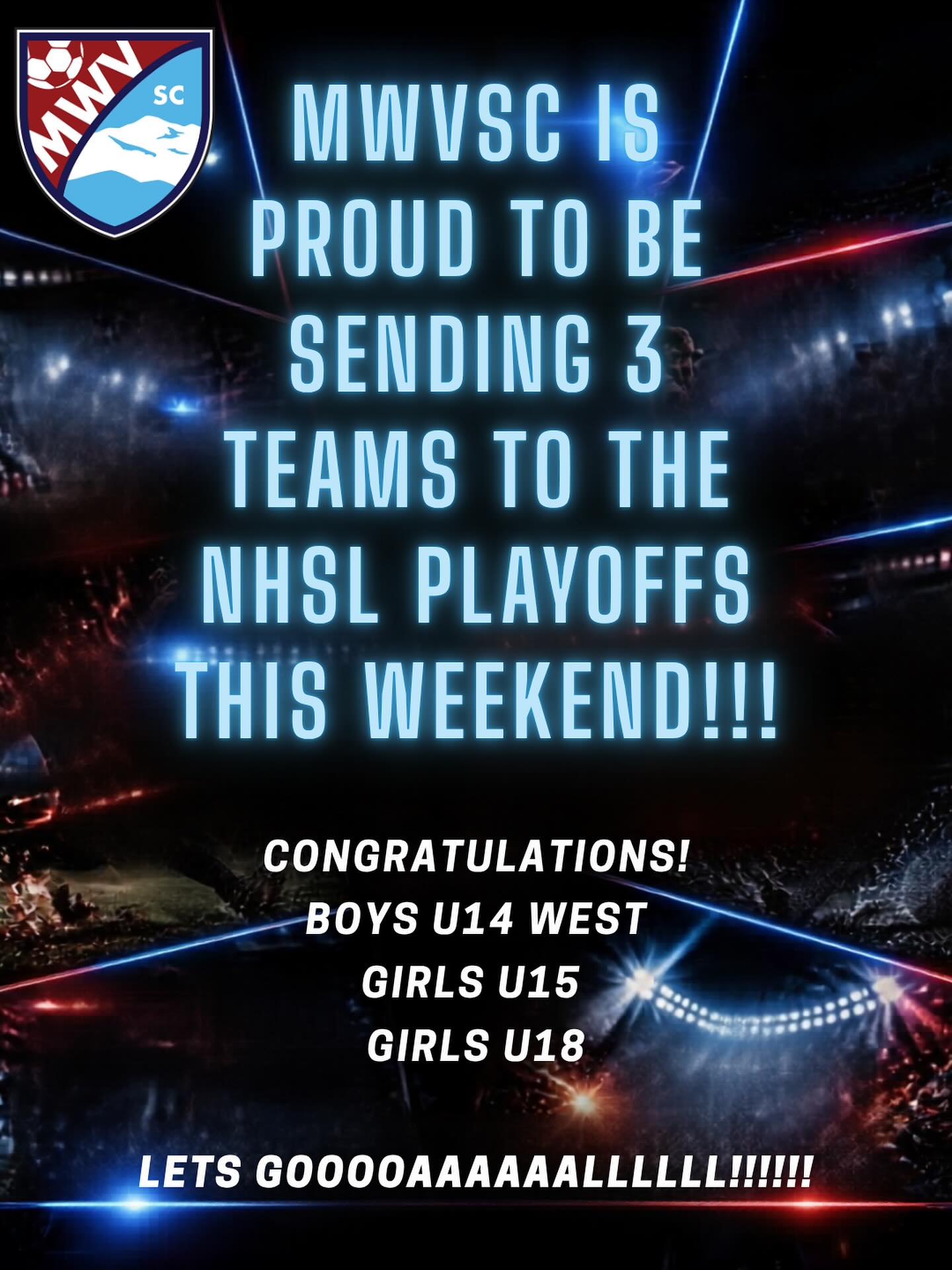 ⚽🔥 PLAYOFF BOUND! 🔥⚽
MWV Soccer Club is proud to be sending three teams to the NHSL Playoffs this weekend at the NHSA Soccer Fields in Pembroke, NH!
🏆 Boys U14 West
🏆 Girls U15
🏆 Girls U18
After months of hard work, training, and competition, these teams have earned their spot among the top teams in the state. Their commitment, teamwork, and determination have been on display all season, and now they have the opportunity to compete for a championship.
If you’re looking for some great soccer this weekend, come out to Pembroke and cheer on our players as they represent the Mount Washington Valley and the entire MWVSC community!
👏 Congratulations to all of our players, coaches, and families on an incredible season so far.
💙❤️ Good luck this weekend—and let’s fill the sidelines with MWVSC pride!
📍 NHSA Soccer Fields – Pembroke, NH
#MWVSC #NHSLPlayoffs #PlayoffBound #PembrokeNH #NHSA #MountWashingtonValley #YouthSoccer #SoccerFamily #LetsGoMWV #CommunityStrong #NHYouthSoccer
