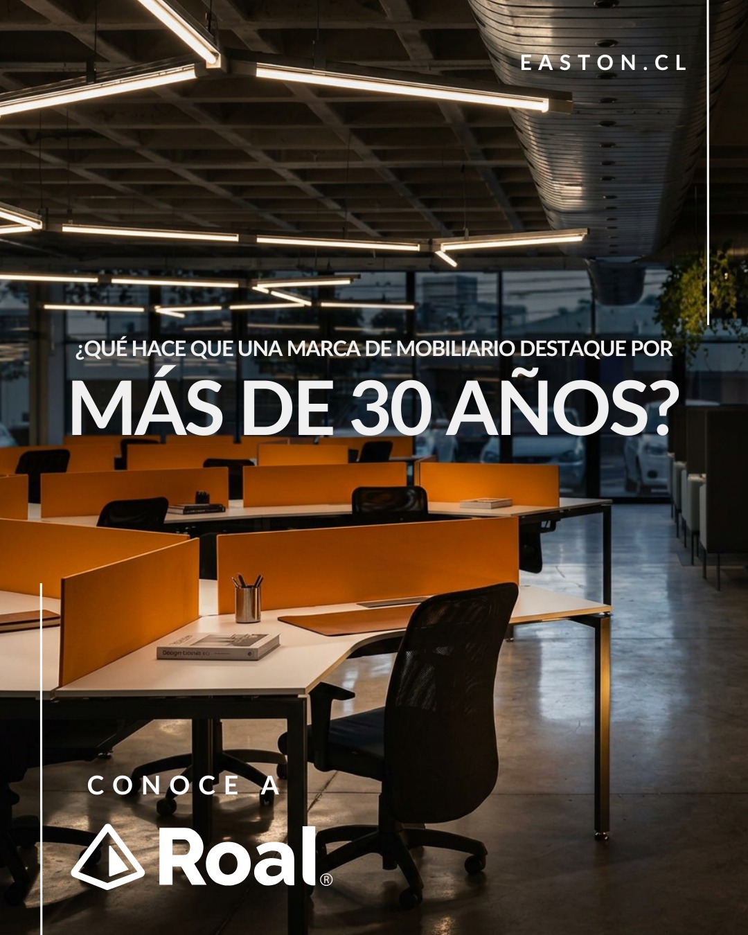Easton Design presenta a Roal, marca líder con más de 30 años redefiniendo la funcionalidad y el bienestar en los espacios de trabajo.
La ingeniería de vanguardia internacional se integra oficialmente a nuestro portafolio de soluciones exclusivas.
Roal en Chile es Easton Design.
Conoce más en www.easton.cl
#EastonDesign #Roal #DiseñoCorporativo #Oficinas #Arquitectura