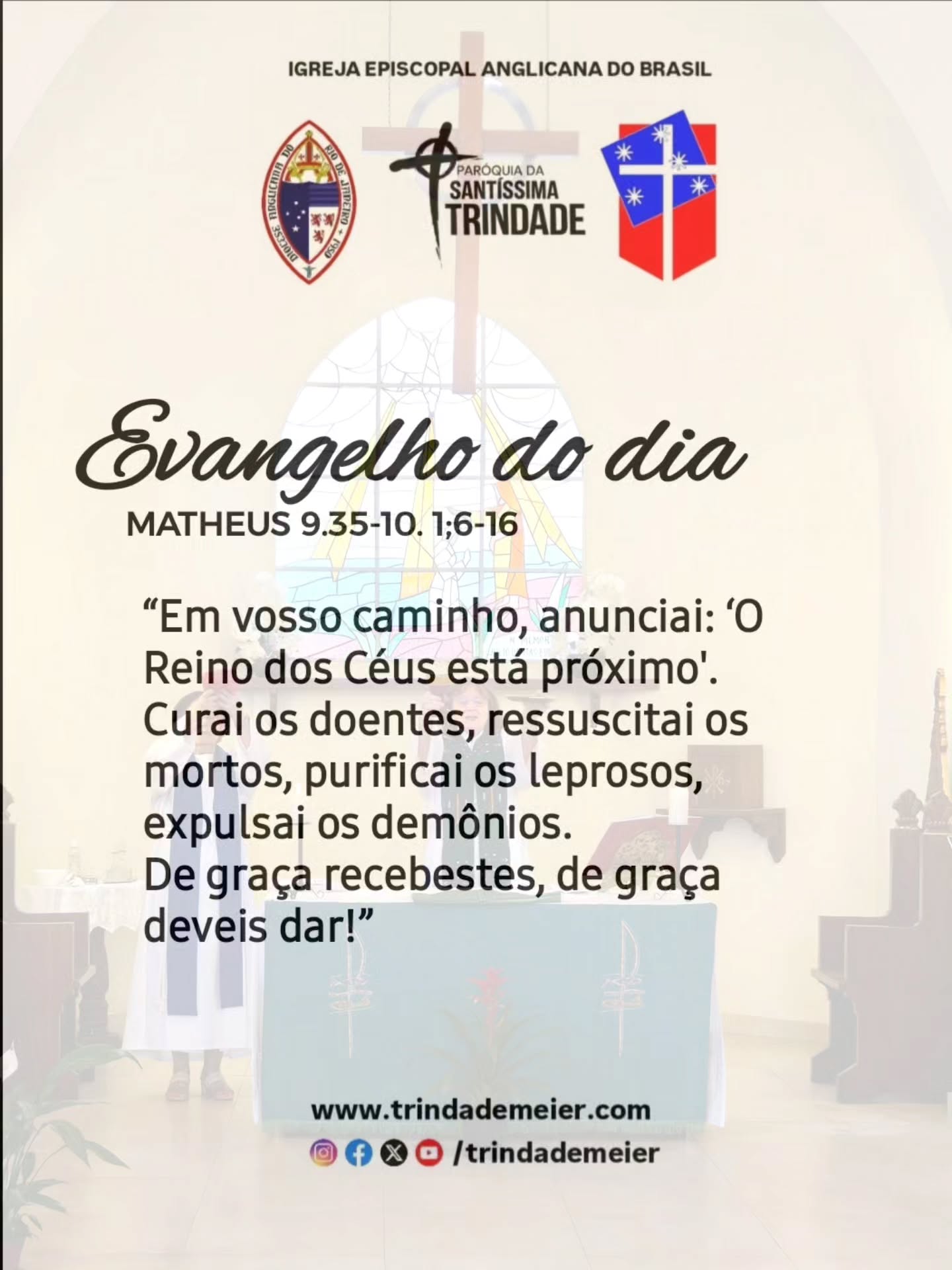 📖 A compaixão de Jesus pelas pessoas se transforma em missão. Todo discípulo é chamado a anunciar o Reino de Deus com fé, dependência do Senhor, prudência e amor.
#igrejaanglicana
#episcopalchurch
#trindademeier