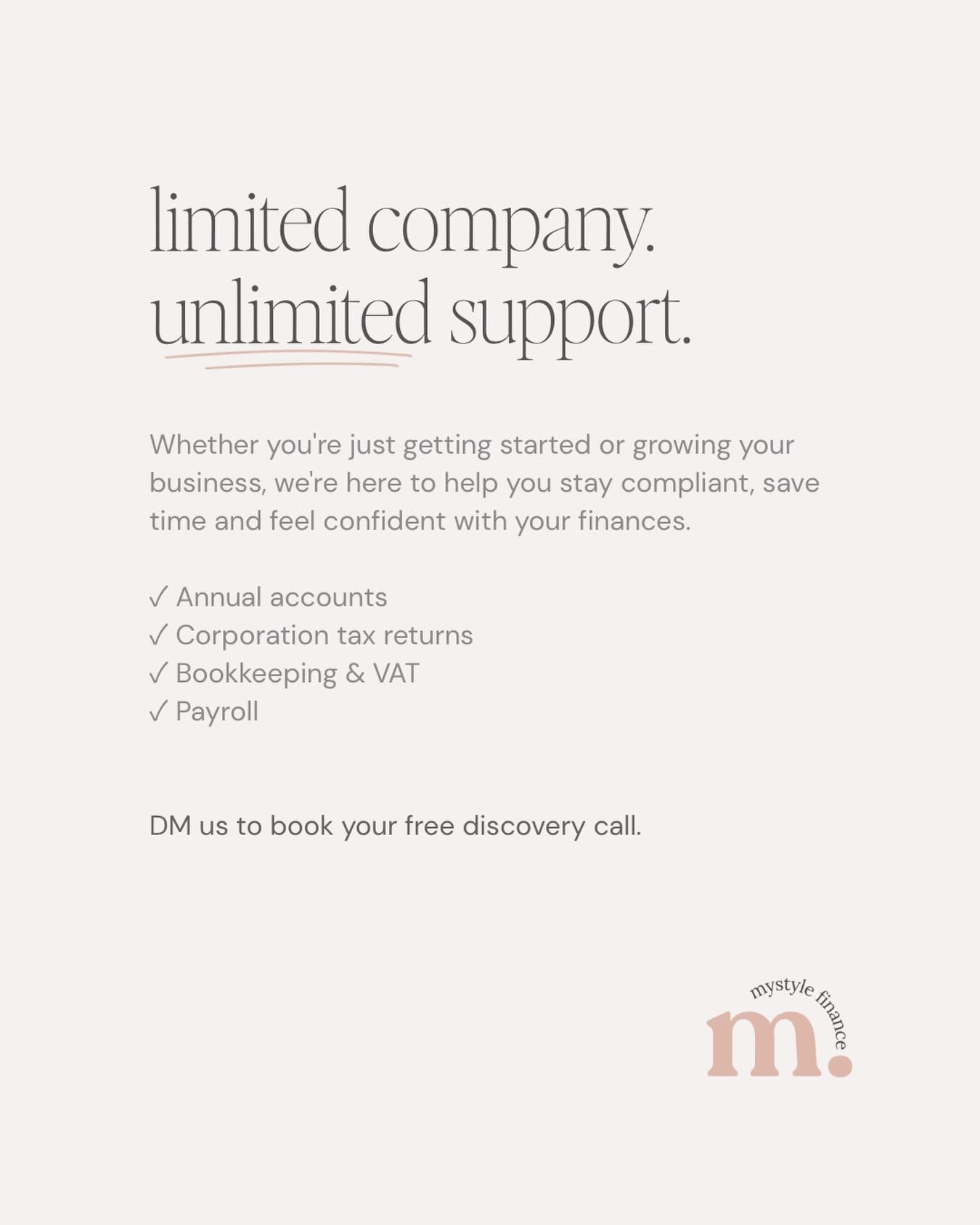 Running a limited company doesn’t have to be overwhelming.
From annual accounts and corporation tax to bookkeeping and payroll, we’re here to support you through it all.
We specialise in helping creatives, agencies and service based businesses stay compliant and feel confident with their finances.
DM us to book a free discovery call 🙌
#smallbusiness #womeninbusiness #ukbusiness #smallbusinesssupport #smallbusinessuk
