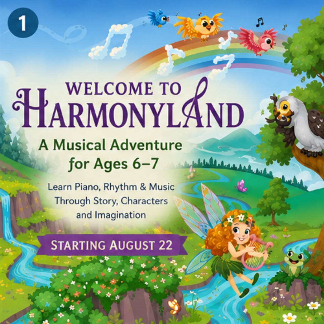 ✨ Welcome to Harmonyland! ✨
What if learning music felt like stepping into a storybook adventure?
This August, young musicians ages 6–7 are invited to explore Harmonyland — a magical world where music theory becomes an adventure, characters become guides, and learning happens through imagination, movement, games, storytelling, and discovery.
Along the way, children will meet Oscar Owl, Dapper Doggie D, Casey Kitty C, Ellie Elephant E, Buzz Bee B, Finni Fish F, and other Harmonyland friends as they journey through Keyboard Street, Duet Hills, Rhythm Rapids, and more.
🎵 Learn piano fundamentals
🎵 Discover notes and rhythm
🎵 Build musical confidence
🎵 Develop creativity and listening skills
🎵 Experience music through story and play
Inspired by how children naturally learn through imagination, repetition, movement, and meaningful experiences.
📍 Pallas Piano Academy, Causeway Bay
📅 Saturdays, August 22 – September 26
⏰ 4:00 PM – 5:00 PM
👧🧒 Ages 6–7
💰 HK$3,300 + materials
🌟 Level 2 continues after completion.
Spaces are limited.
DM to register or learn more.
#Harmonyland #MusicWithJessica #PianoForKids #MusicEducation #HongKongKids CausewayBay PianoLessonsHK CreativeLearning EarlyMusicEducation MusicAdventure