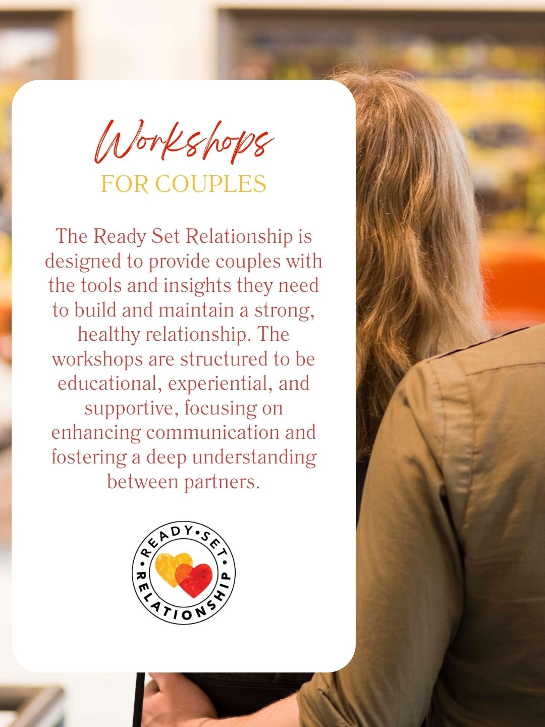 Healthy relationships don’t just happen—they’re built with intention, insight, and the right tools.
Our workshops create space to learn, grow, and truly understand each other.
Learn more by going here: https://www.readysetrelationship.com/more-about-workshops
#HealthyRelationships #CouplesGrowth #LoveWithIntention
