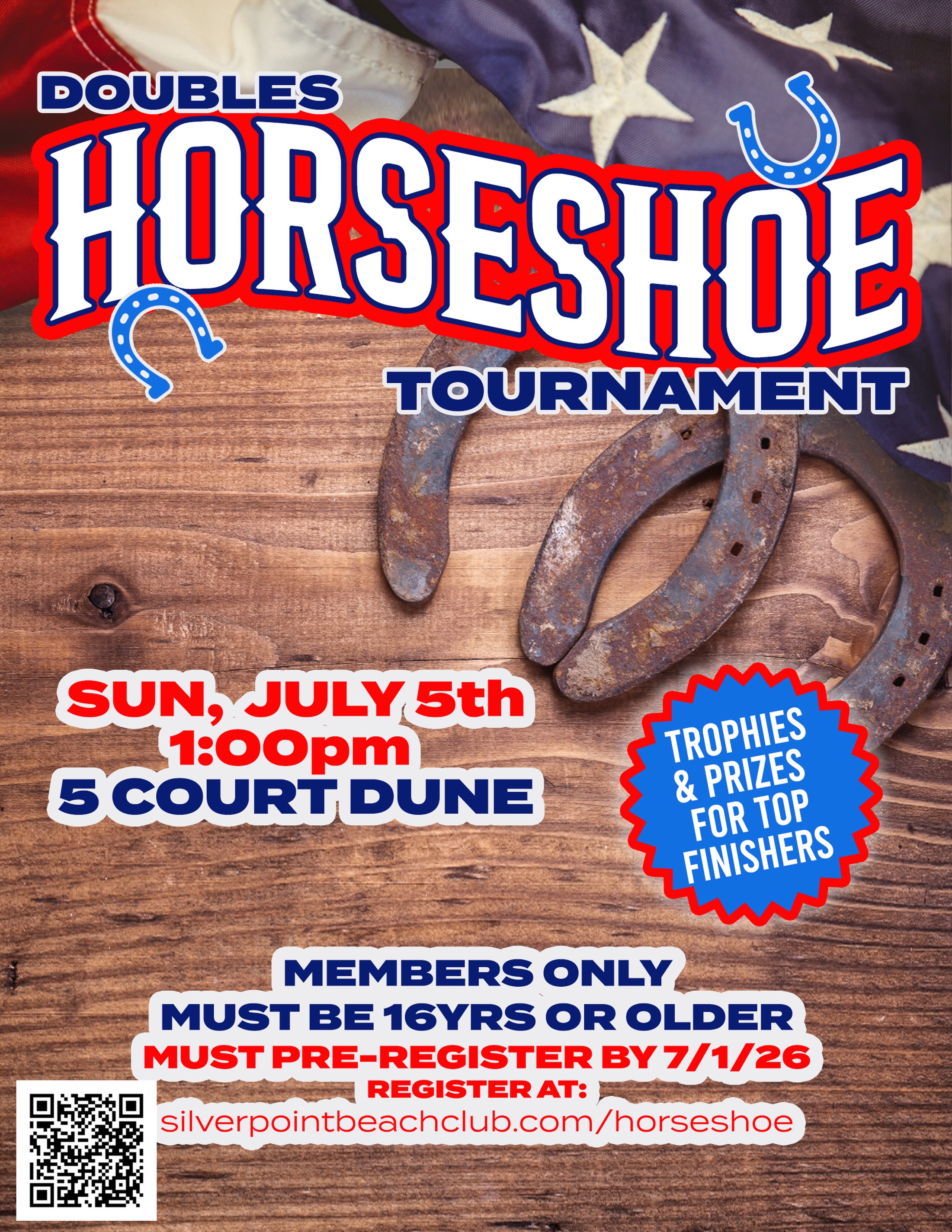 Register at silverpointbeachclub.com/horseshoe