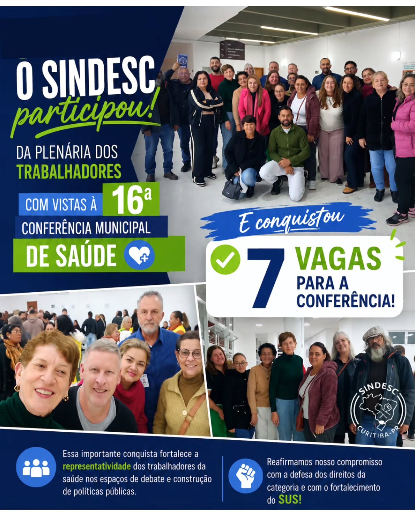 SINDESC participou da Plenária dos Trabalhadores!
Em (11/06), o SINDESC participou da Plenária dos Trabalhadores com visita a 16ª Conferência Municipal de Saúde e conquistou 7 vagas para a conferência. 🩺✊
Essa importante conquista fortalece a representatividade dos trabalhadores da saúde nos espaços de debate e construção de políticas públicas, reafirmando o compromisso do SINDESC com a defesa dos direitos da categoria e com o fortalecimento do SUS.
📌 Juntos, seguimos construindo uma saúde pública mais justa e participativa.
#sindesc #direitos #TrabalhadoresDaSaúde