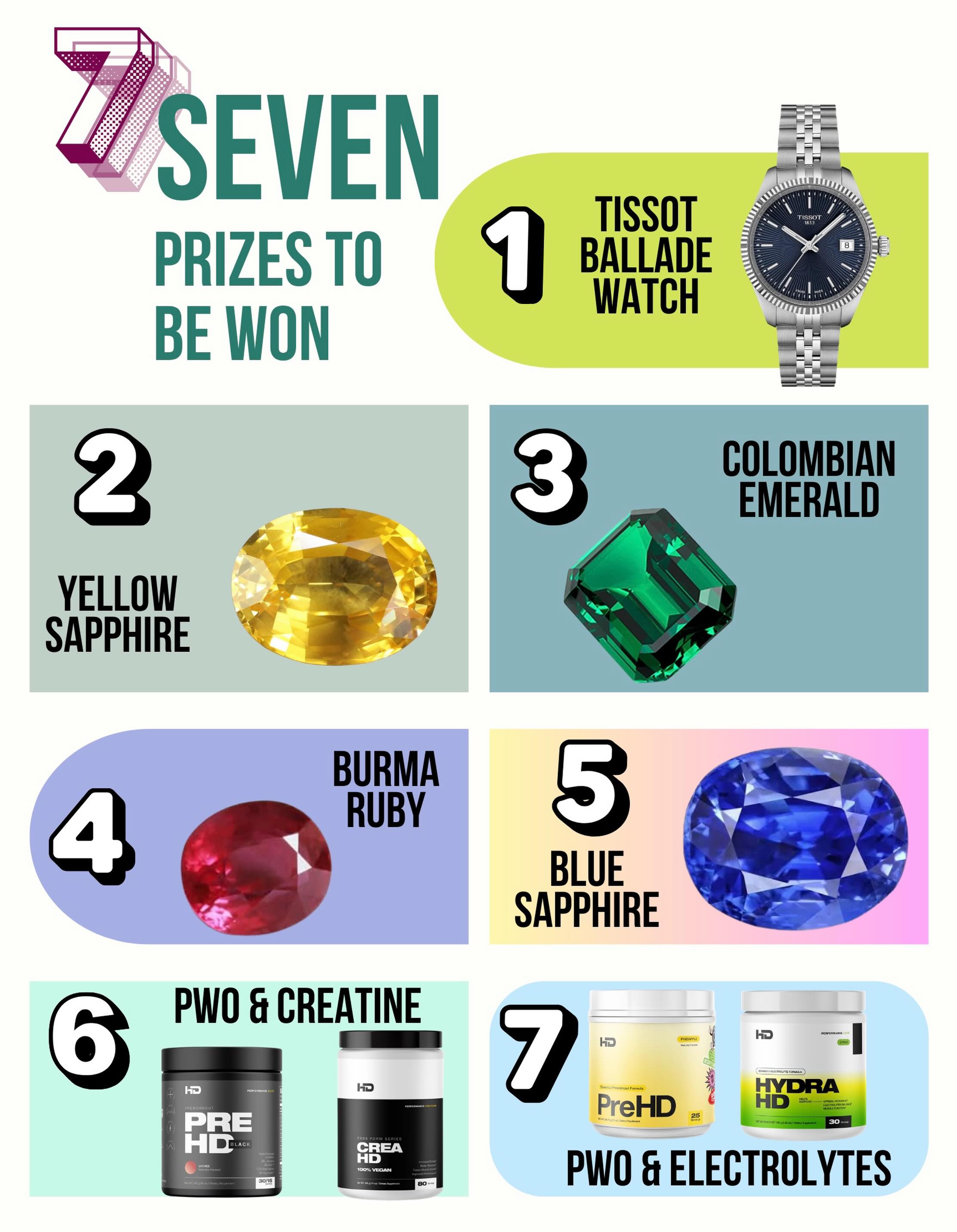 🎉 7 prizes. 7 winners. One epic giveaway.
From a Tissot Ballade watch⌚️to rare gemstones 💎 and premium supplements 💪 - there’s something for everyone.
Tag someone who needs to see this and tell us which prize you’d choose! 👇🔥