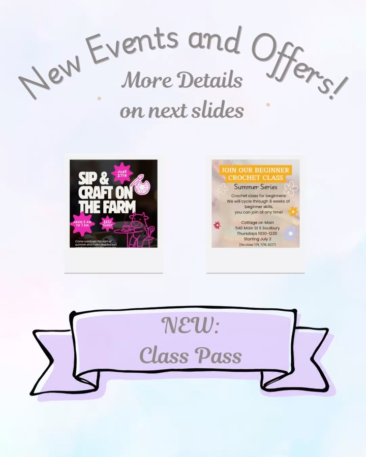 UPDATED: sorry link was wrong
NEW EVENTS & NEW CLASS PASS OPTION!
.
.
Registration for events on my website under upcoming fun! And you can purchase a class pass in my shop, use for any class at any time! Never expires!
#connecticutcraftworkshops #connecticutsmallbusiness #connecticutcrafter