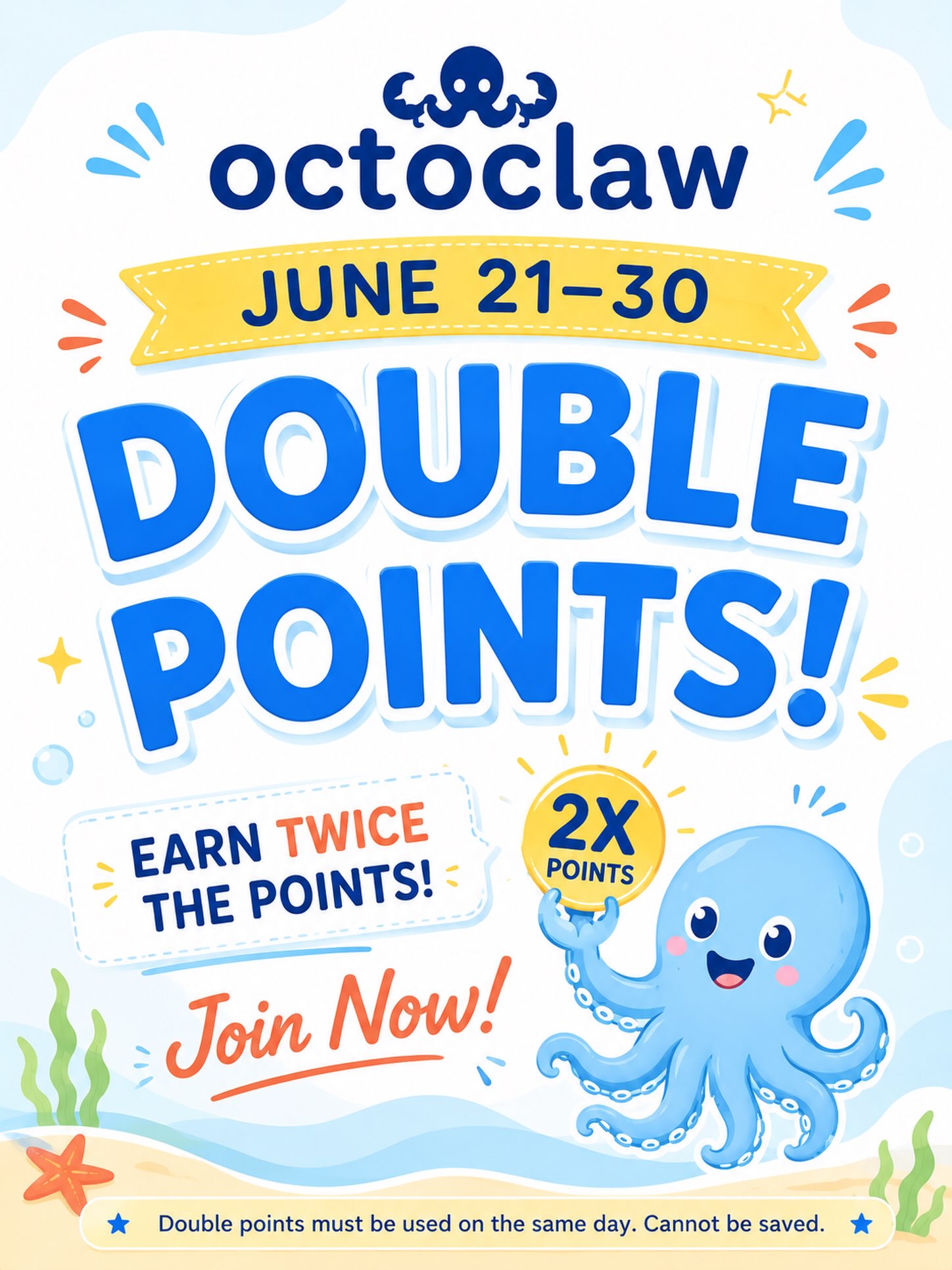 ✨ DOUBLE POINTS ARE BACK! ✨
From June 21–30, every point you earn at OctoClaw becomes DOUBLE! 🎉
🎮 Play more
🎁 Redeem more
⭐ Earn 2X points on every purchase
Don’t miss out—come join the fun and make the most of your points!
📍OctoClaw
🗓 June 21–30
Double points must be used on the same day and cannot be saved.
#OctoClaw #DoublePoints #ClawMachine #ArcadeFun #AuroraOntario FamilyFun Kawaii CraneGame KidsActivities TorontoFun